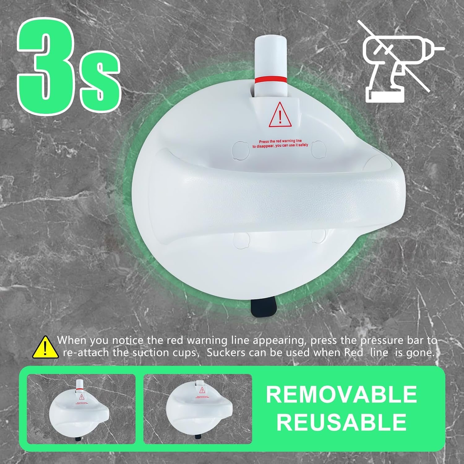 Thumbnail 2 de JUYLTOOL 2 Pack: Suction Grab Rails for Bathroom with Indicator – Portable, 250LBS Load, No-Drill Safety