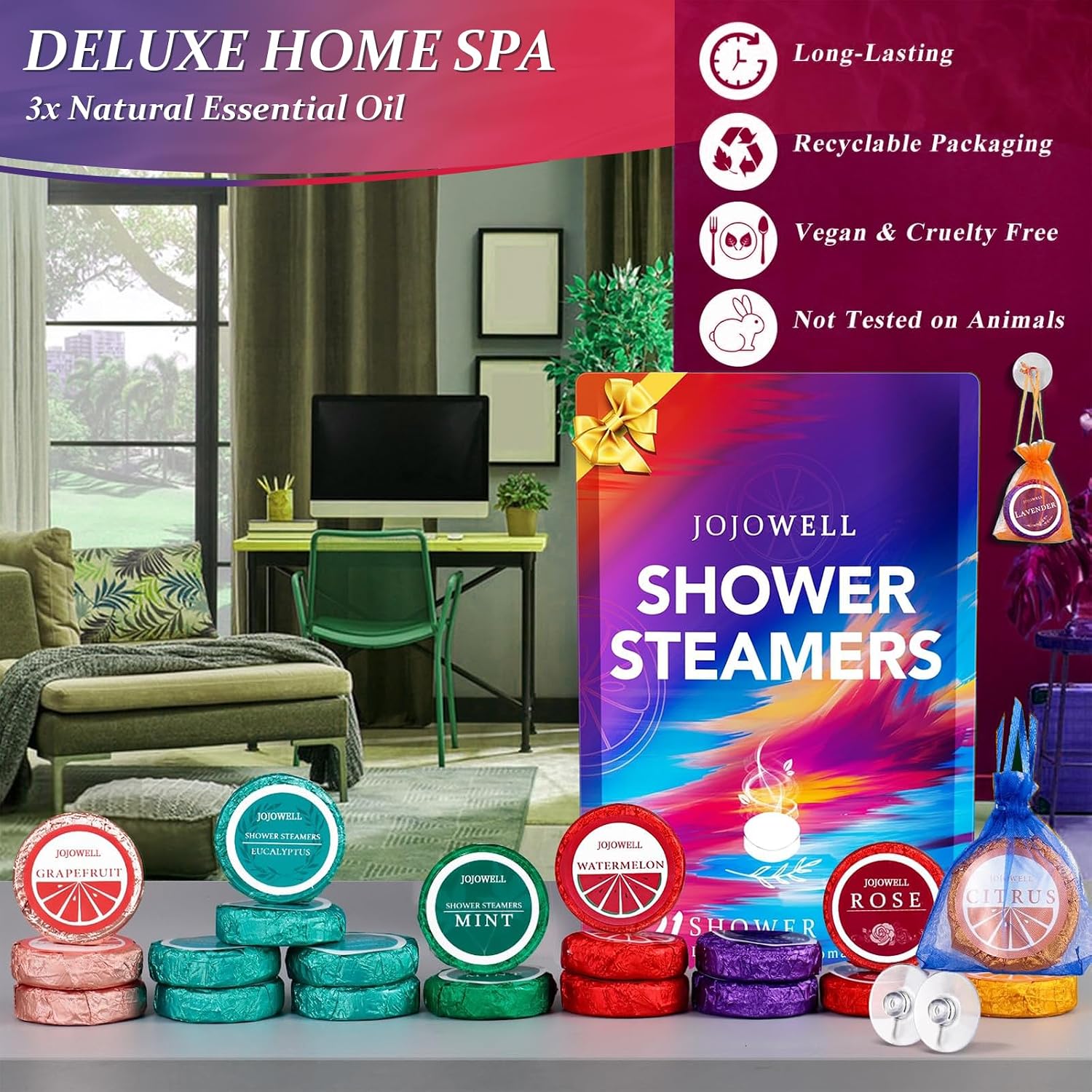 Detalle de JoJowell Shower Steamers, 21-Pack with 7 Essential-Oil Scents
