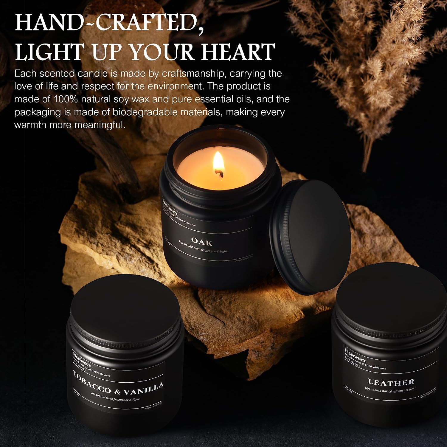 Detalle 1 de 9 Pack Scented Candles Set for Men – Sage & Citrus, Grapefruit & Amber, Soy Wax Gift Box