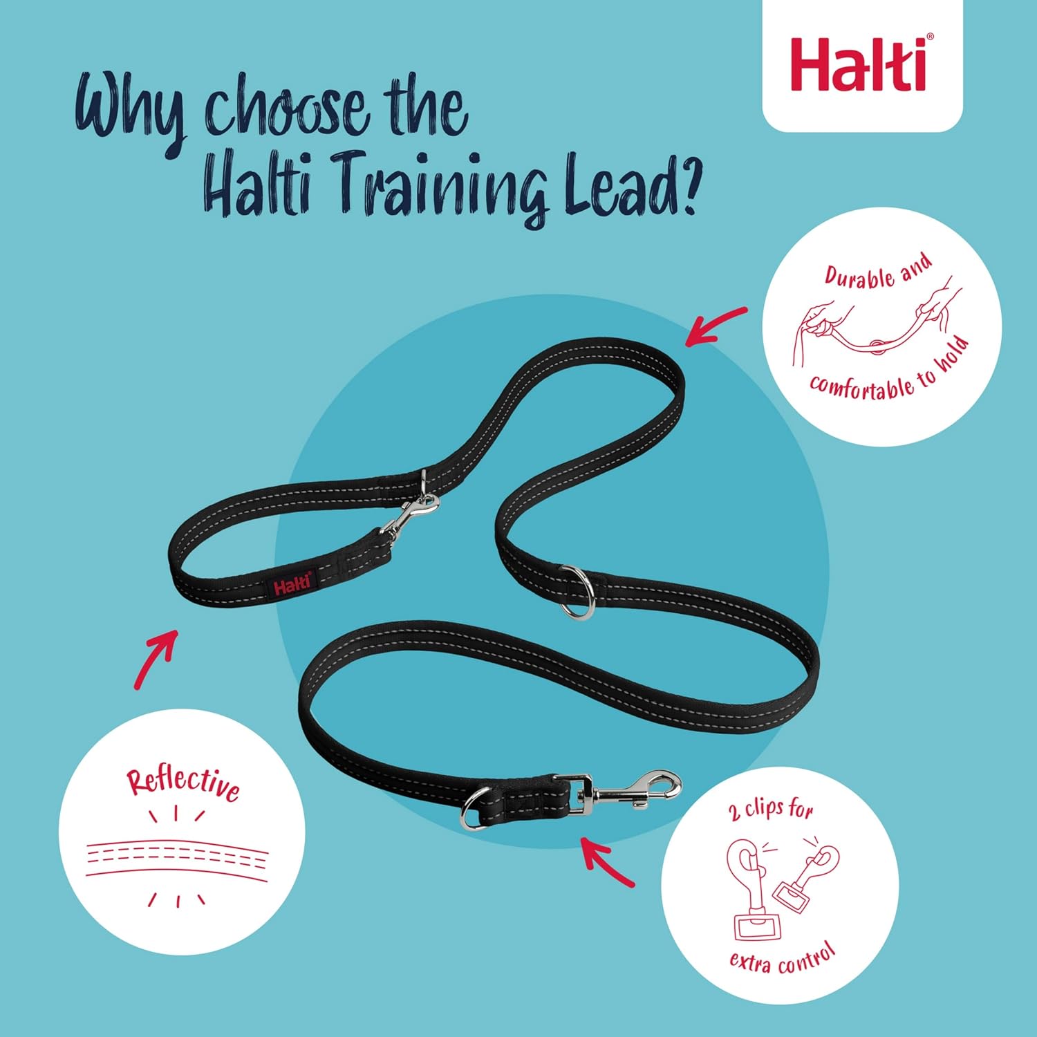 Detalle de Halti Training Lead tamaño L, negro: correa de adiestramiento versátil con doble enganche