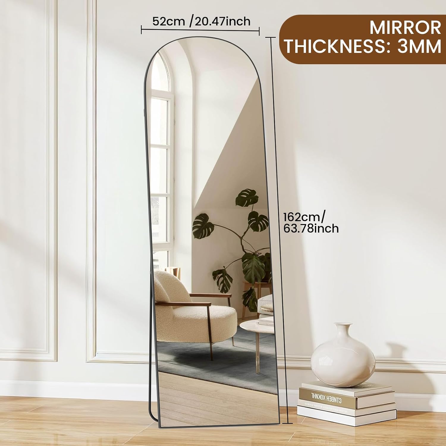 Thumbnail 2 de Hamlody Miroir sur pied arqué 162 x 52 cm noir à cadre en aluminium