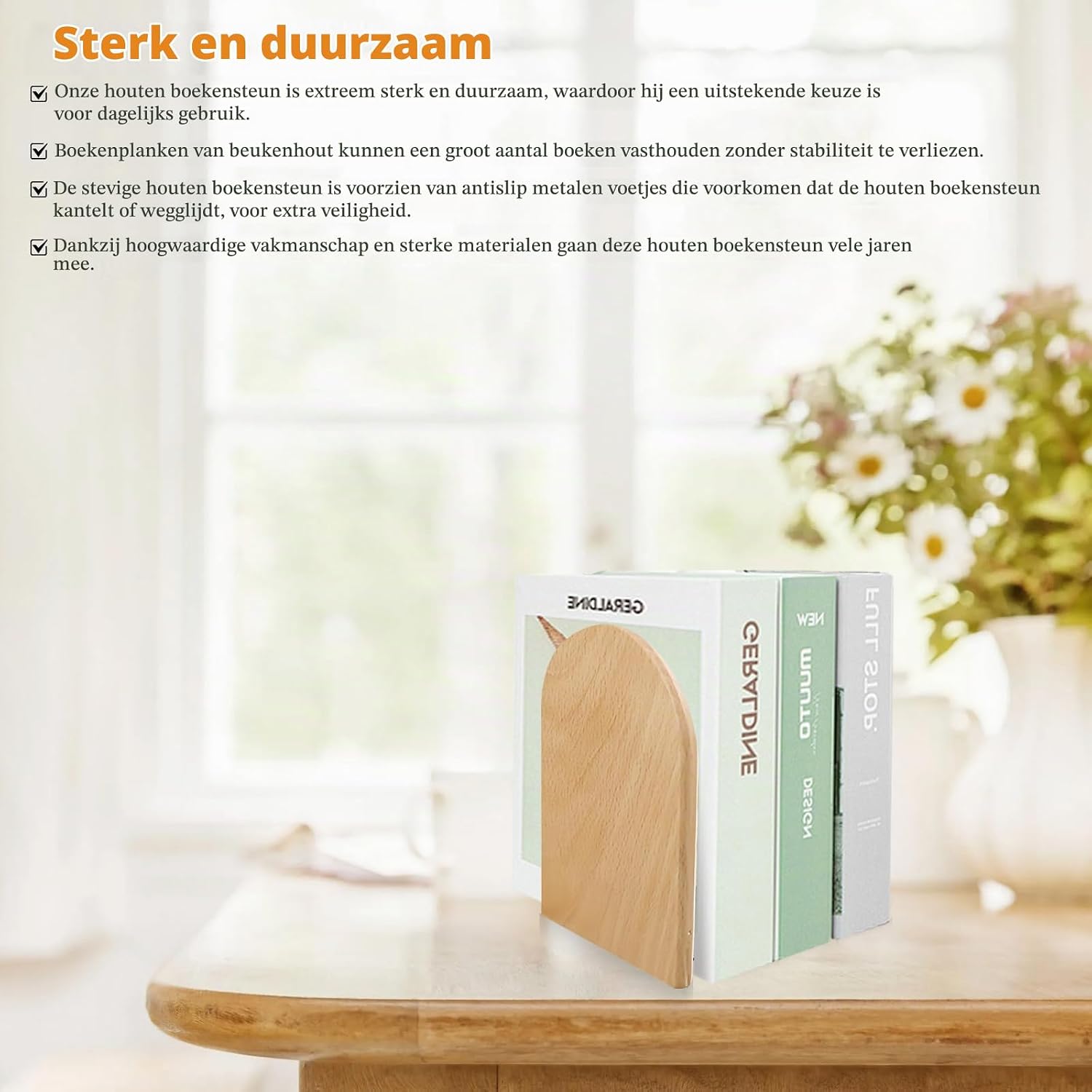 Detalle de BAIFULAI ZZ163 boekensteunen van beukenhout, set van 4 met antislipvoetjes