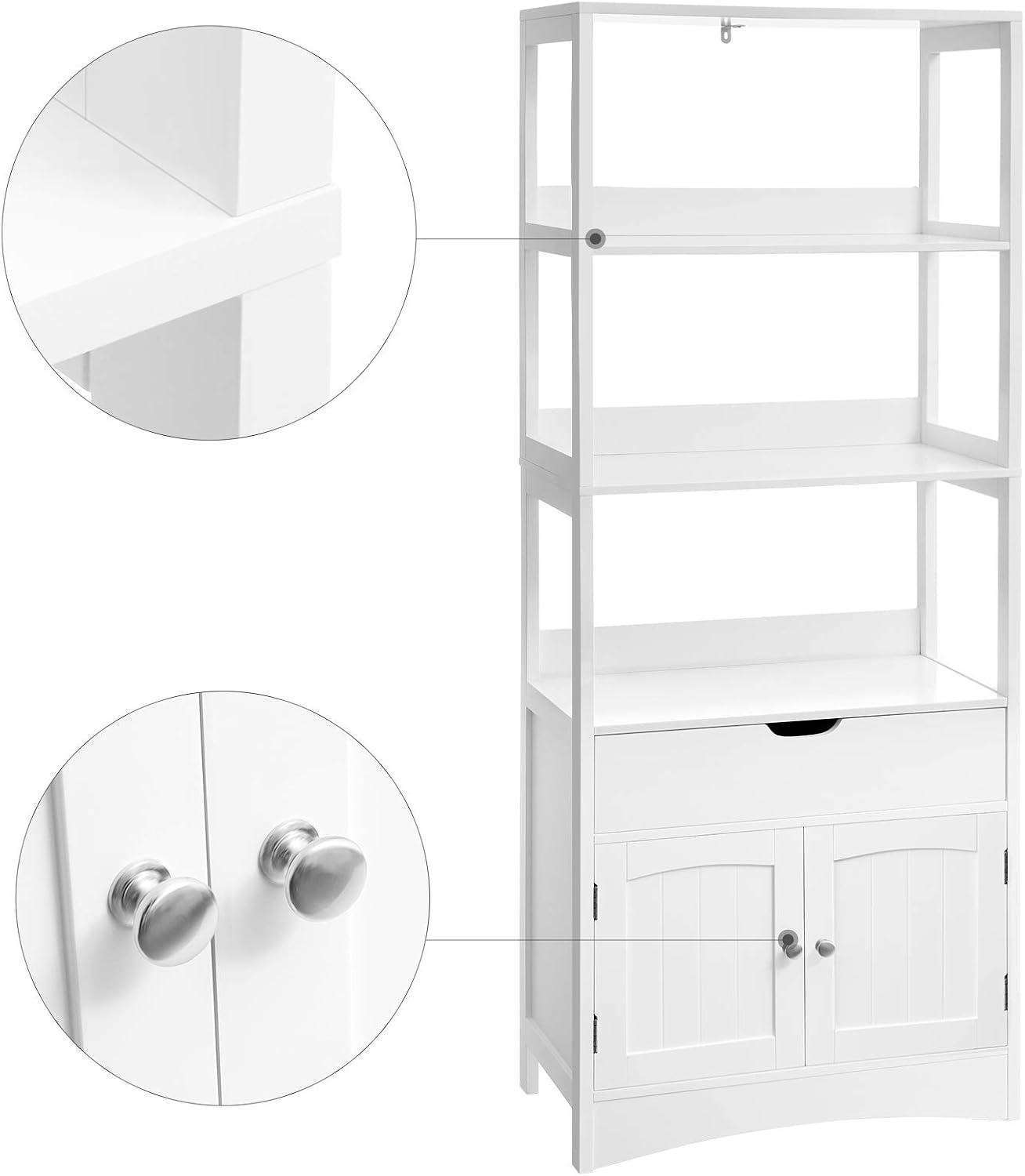Thumbnail 5 de VASAGLE BBC67WT Tall Storage Cabinet, White, with 3 Shelves, Drawer and Cupboard