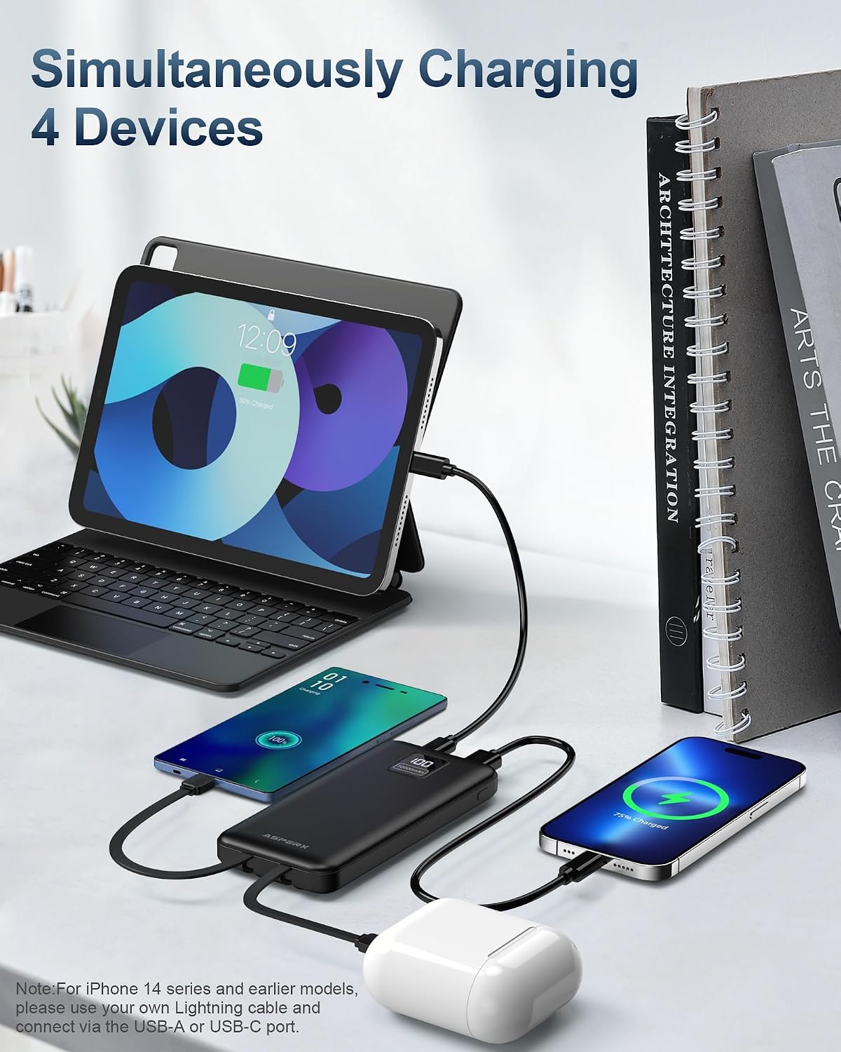 Detalle de AsperX Compact 10000mAh Power Bank with Built-in Cables: Portable, Safe and Ready for Daily Use