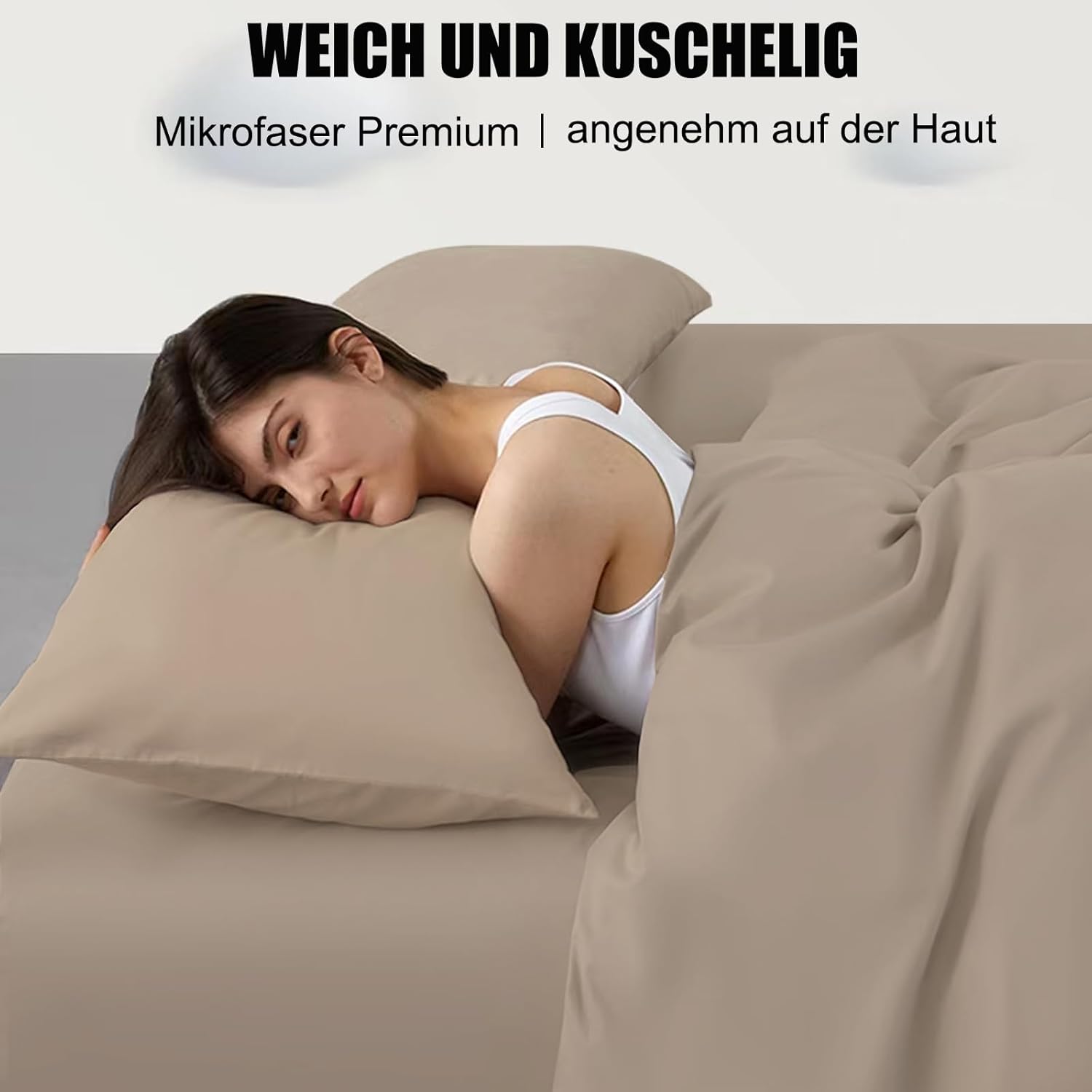Thumbnail 2 de Soifox Seitenschläferkissen Bezug 40 x 145 – 2er Set, Sandy Beige, Mikrofaser, Reißverschluss