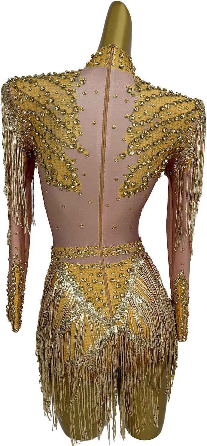 Detalle de LuuMingCM Sparkly Diamonds Sequins Bodysuit – Stylish Stage Wear for Women