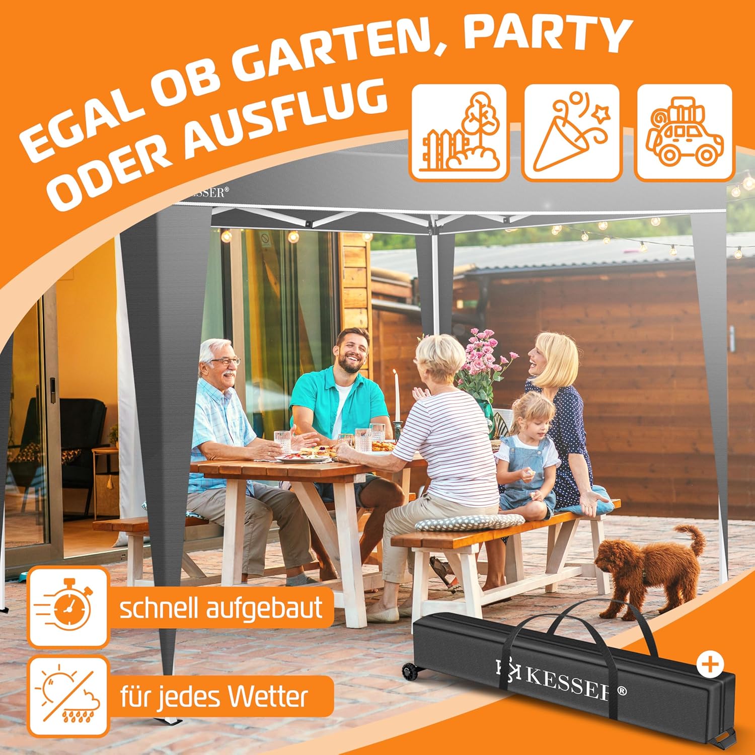 Thumbnail 4 de KESSER Pavillon Faltpavillon 3x3m – stabil, höhenverstellbar, UV-Schutz 50+