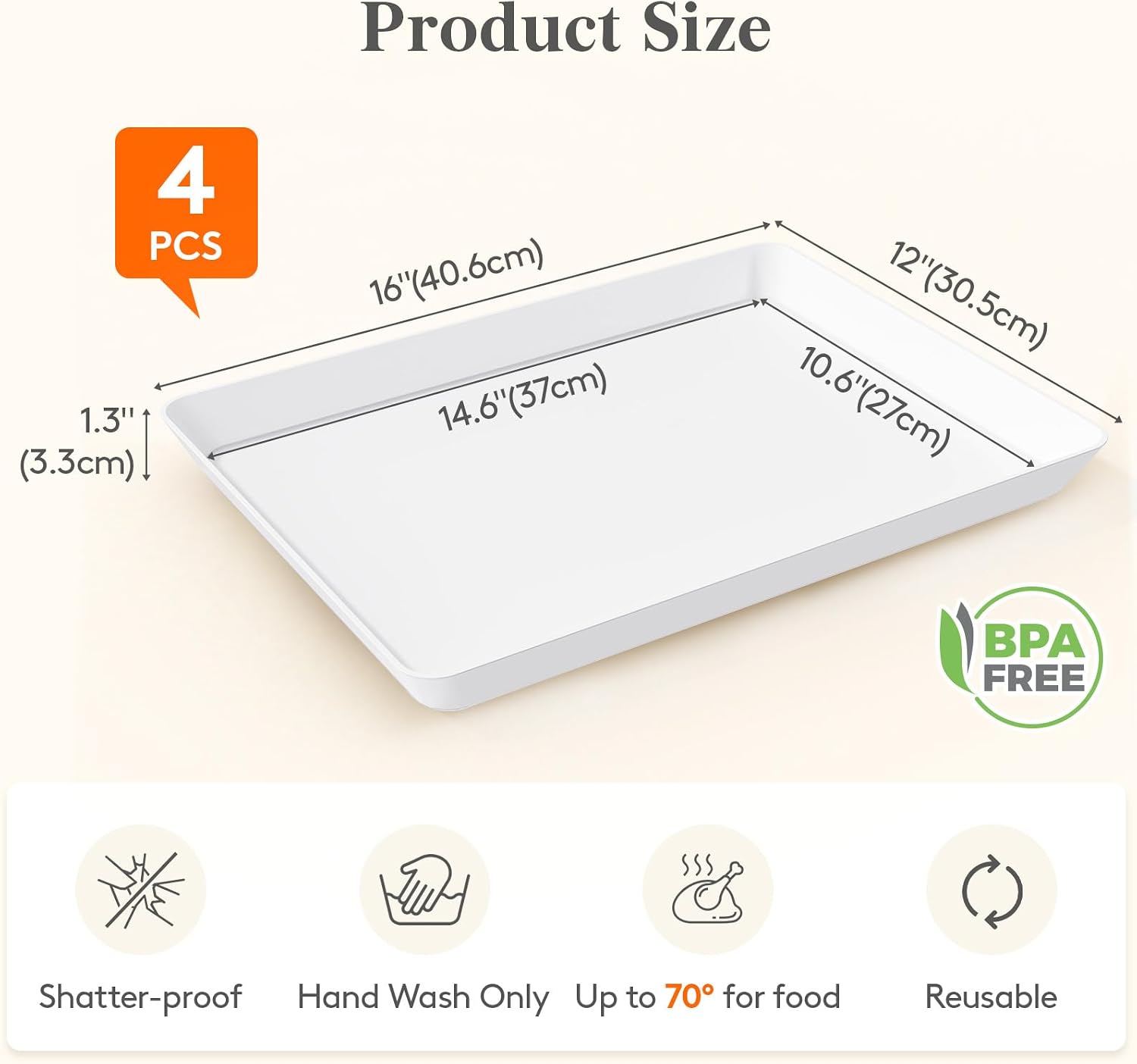 Detalle 2 de Lifewit Serving Tray 16 x 12 inches, 4 pack
