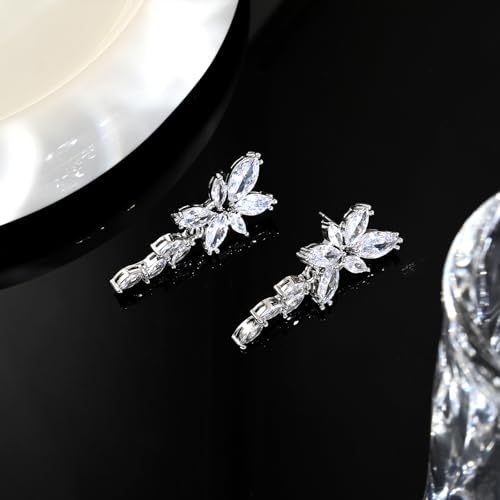 Thumbnail 4 de Aliyoham Bridal Wedding Earrings for Women – Silver Plated Cubic Zirconia Floral Drop Dangle Jewellery