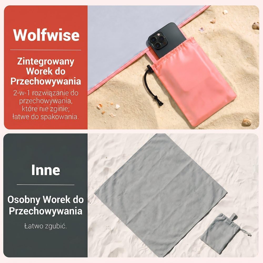 Detalle 2 de Wolfwise duży koc plażowy, lekki, wodoodporny i odporny na piasek, różowy