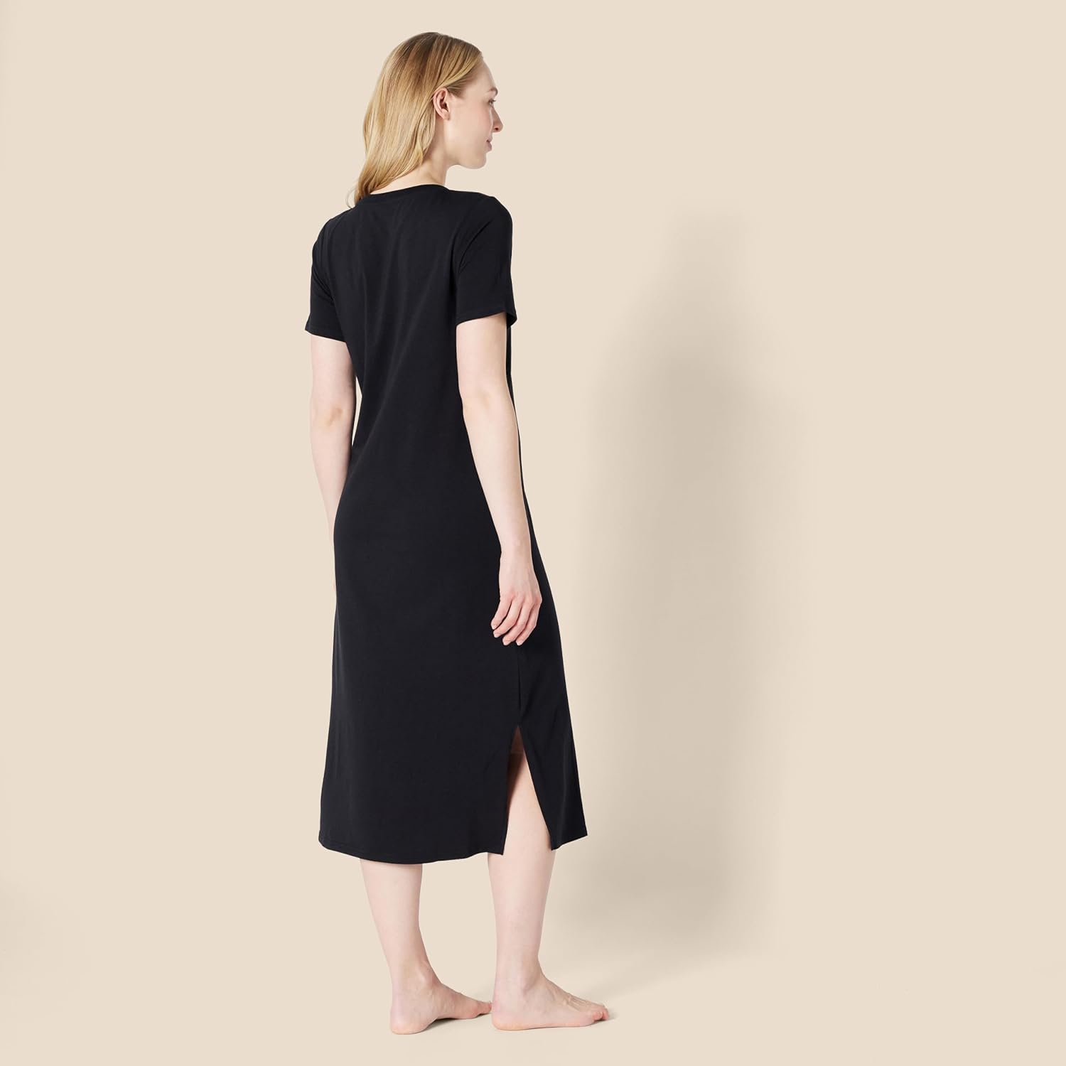 Detalle de Amazon Essentials Damen Nachthemd mit kurzen Ärmeln aus Baumwollmodal (Regular Fit) – weiches Midi-Nachthemd