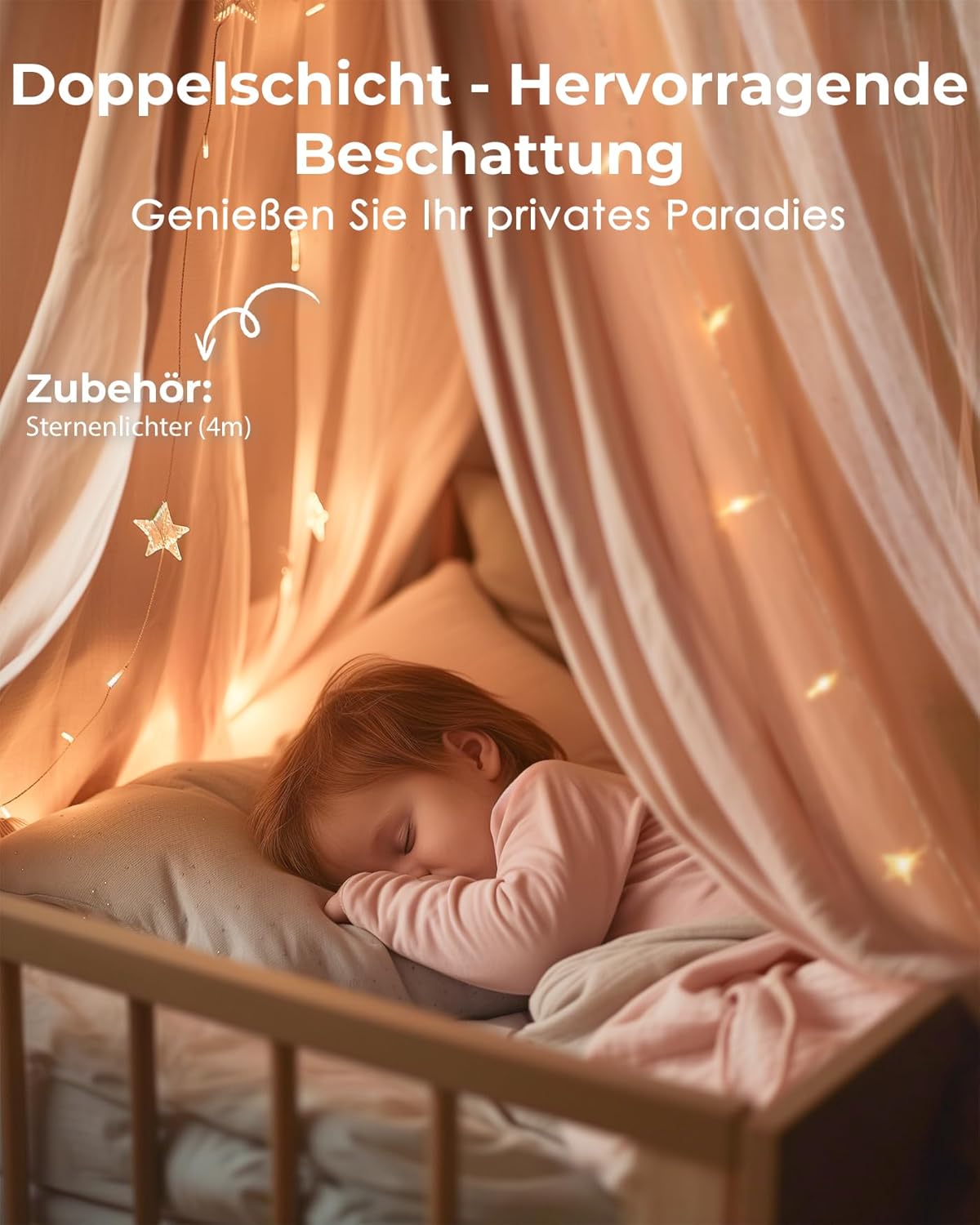 Thumbnail 3 de Mallify Moskitonetz Betthimmel mit Sternenlichtern – zweilagiges, atmungsaktives Bettüberdach in Rosa