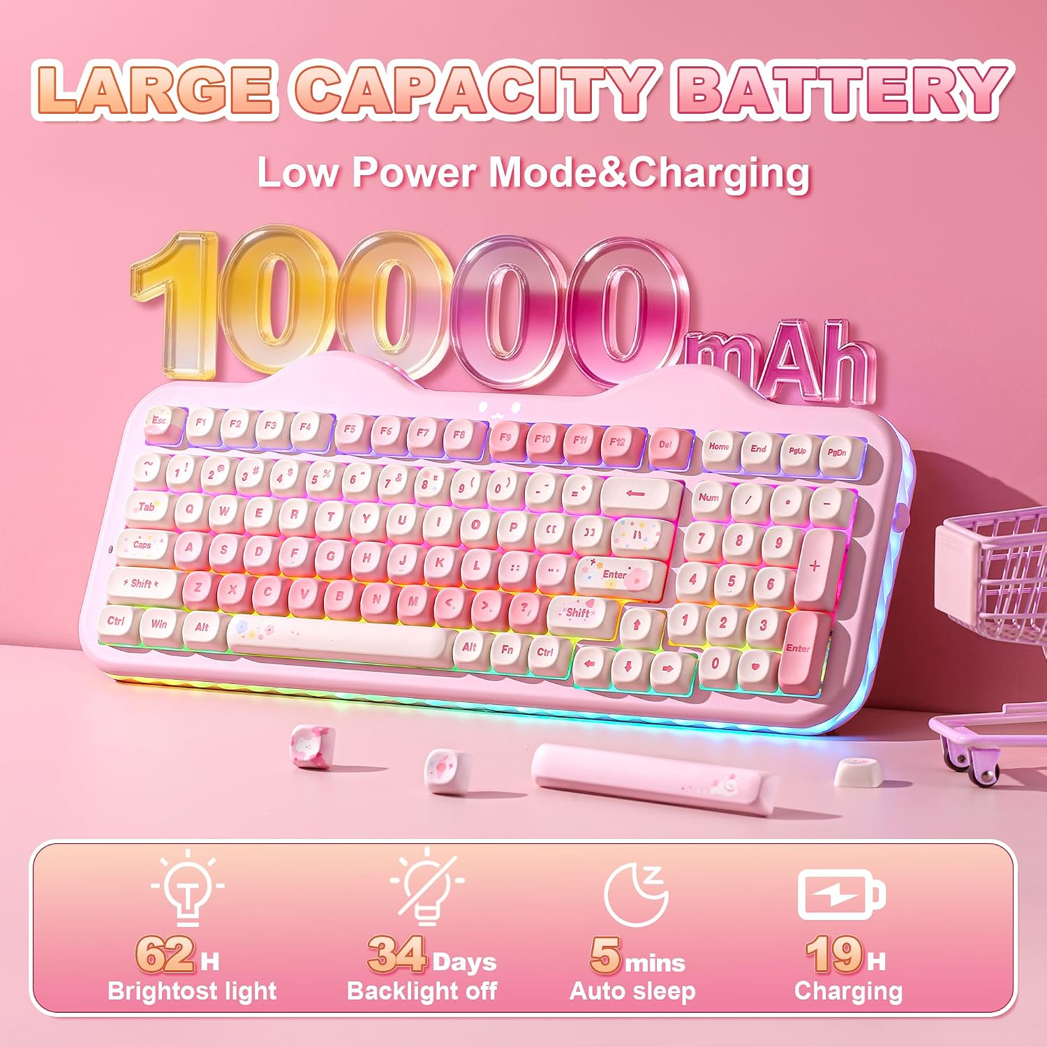 Thumbnail 5 de YUNZII C98 Wireless Mechanical Keyboard with 99 Keys and Numpad (Pink, Candy Linear Switch)