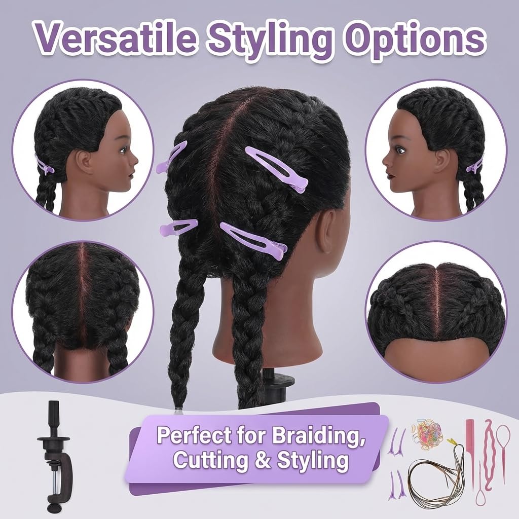 Thumbnail 6 de HAPOWELL 100% Real Hair Mannequin Head, 16-Inch Braiding Practice Doll