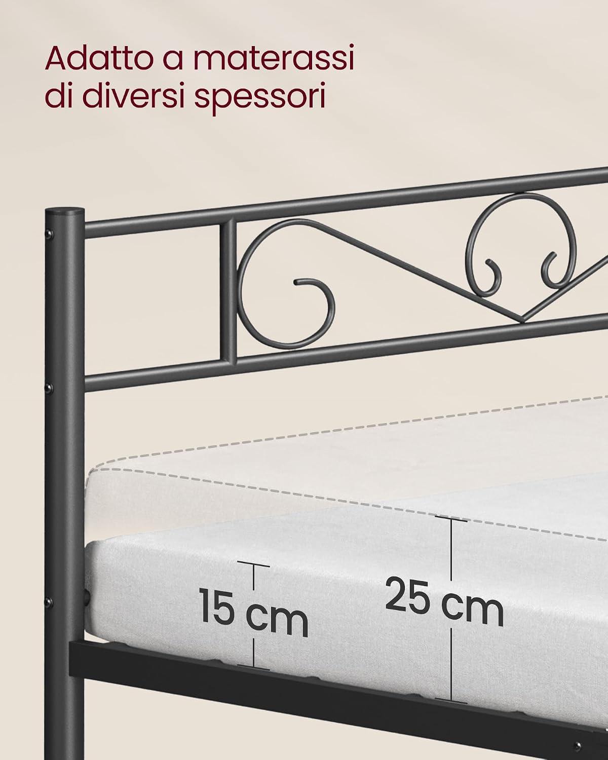 Thumbnail 6 de VASAGLE Struttura letto matrimoniale a doghe in metallo RMB060B01 (120 x 190 cm), nero inchiostro