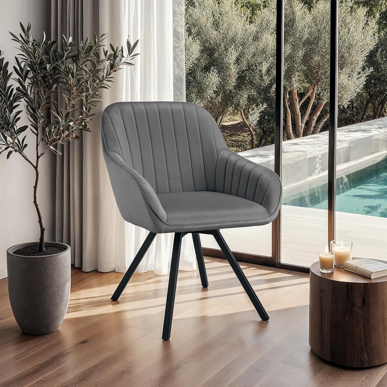 Detalle 2 de tectake Snug 405663 – roterbara fåtöljer i grå sammetslook, set om två