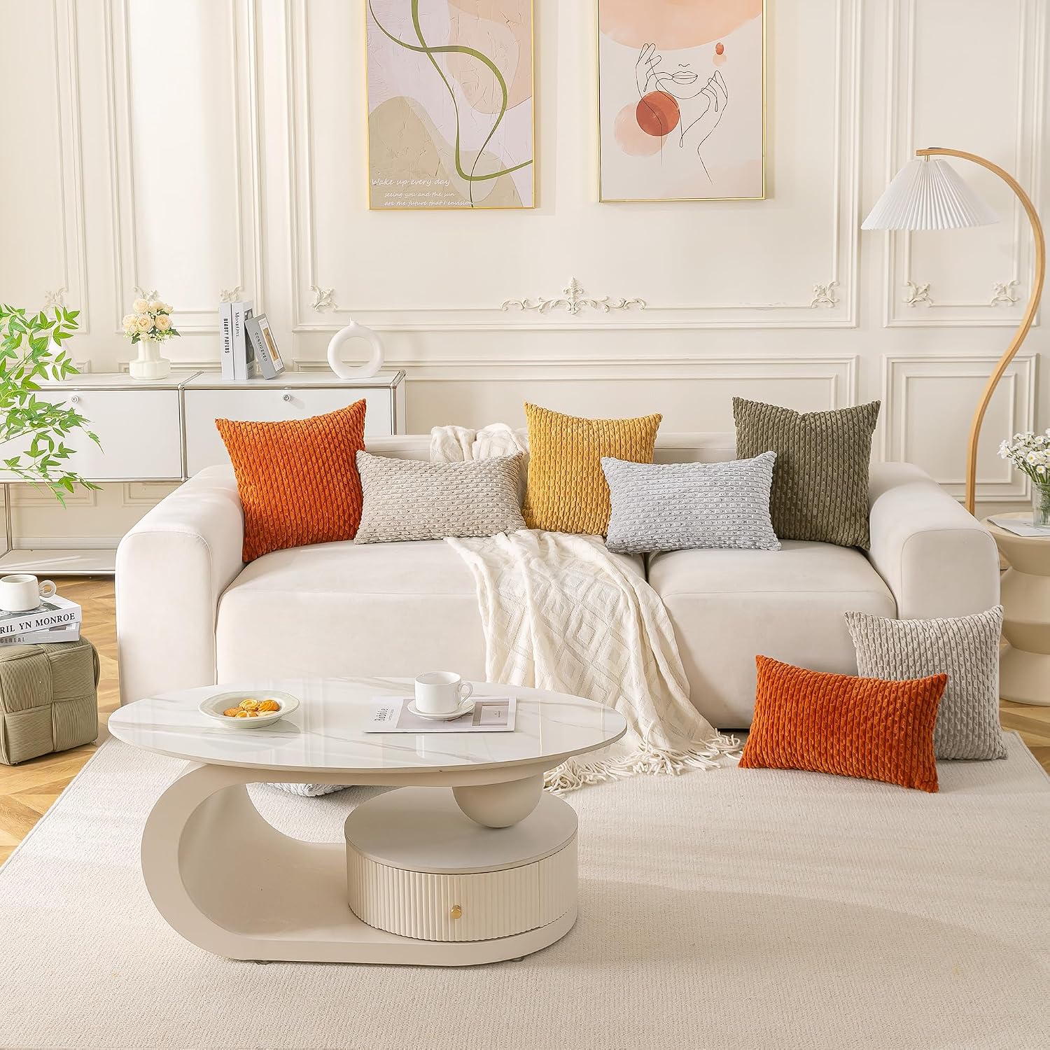 Thumbnail 6 de Cozoomy Cream White Corduroy Pillow Covers 20x20 Set of 4 🛋