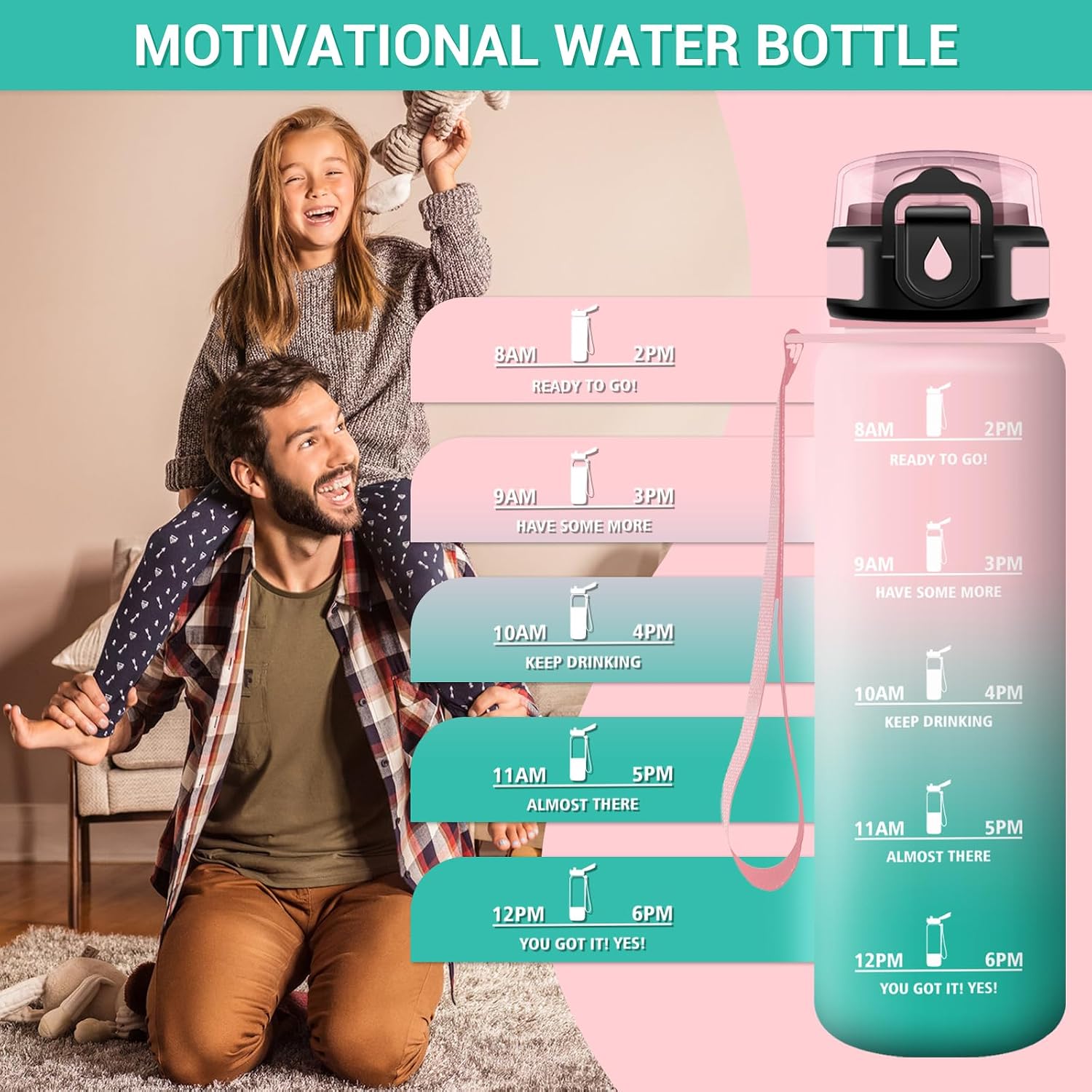 Detalle 2 de Borraccia 1L con cannuccia e indicatore orario 💧