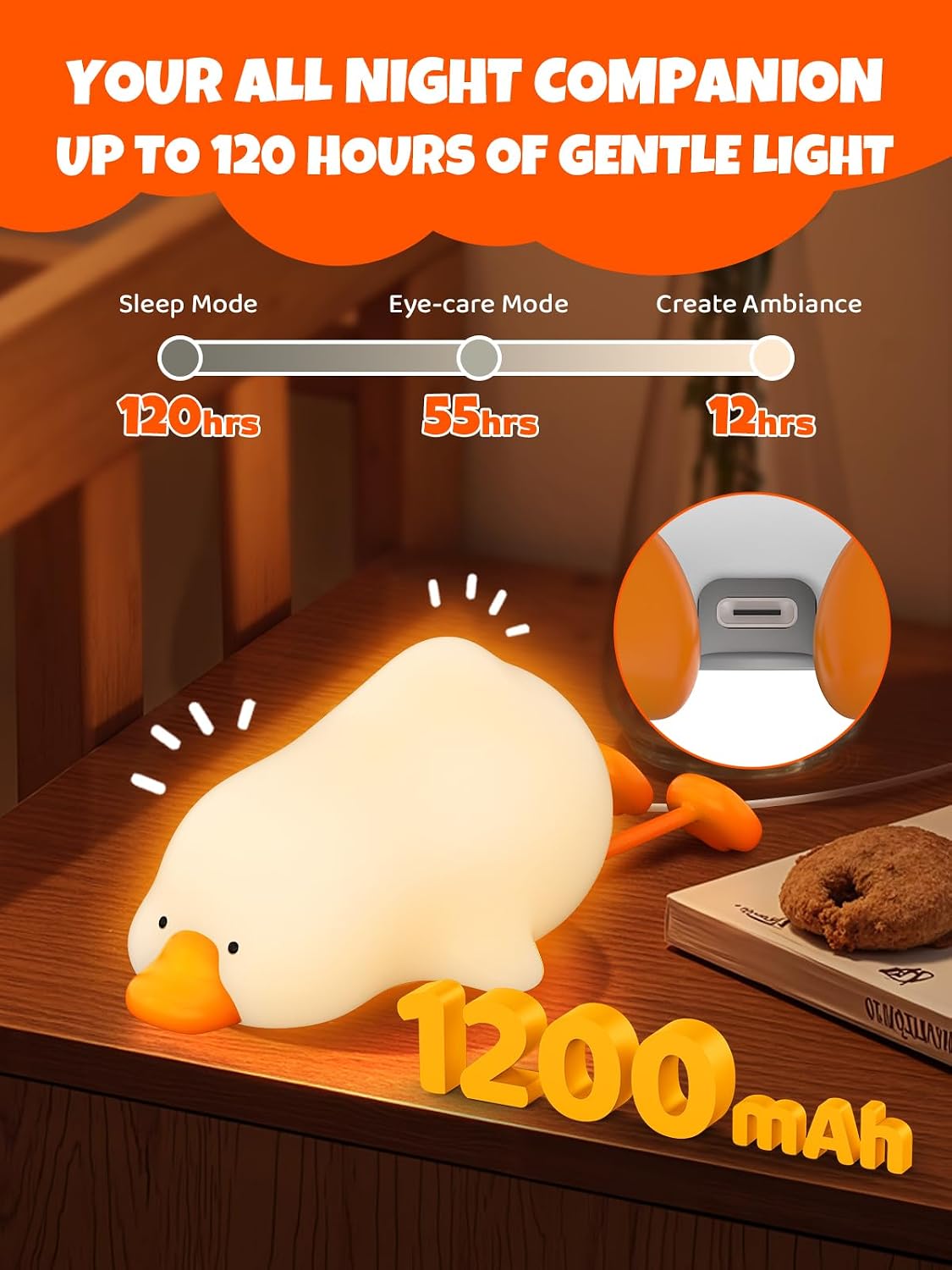 Thumbnail 3 de Smiling Shark Mignon LED veilleuse enfants en forme d’oie rechargeable tactile (RGB, 3 luminosités, timer 15 min)