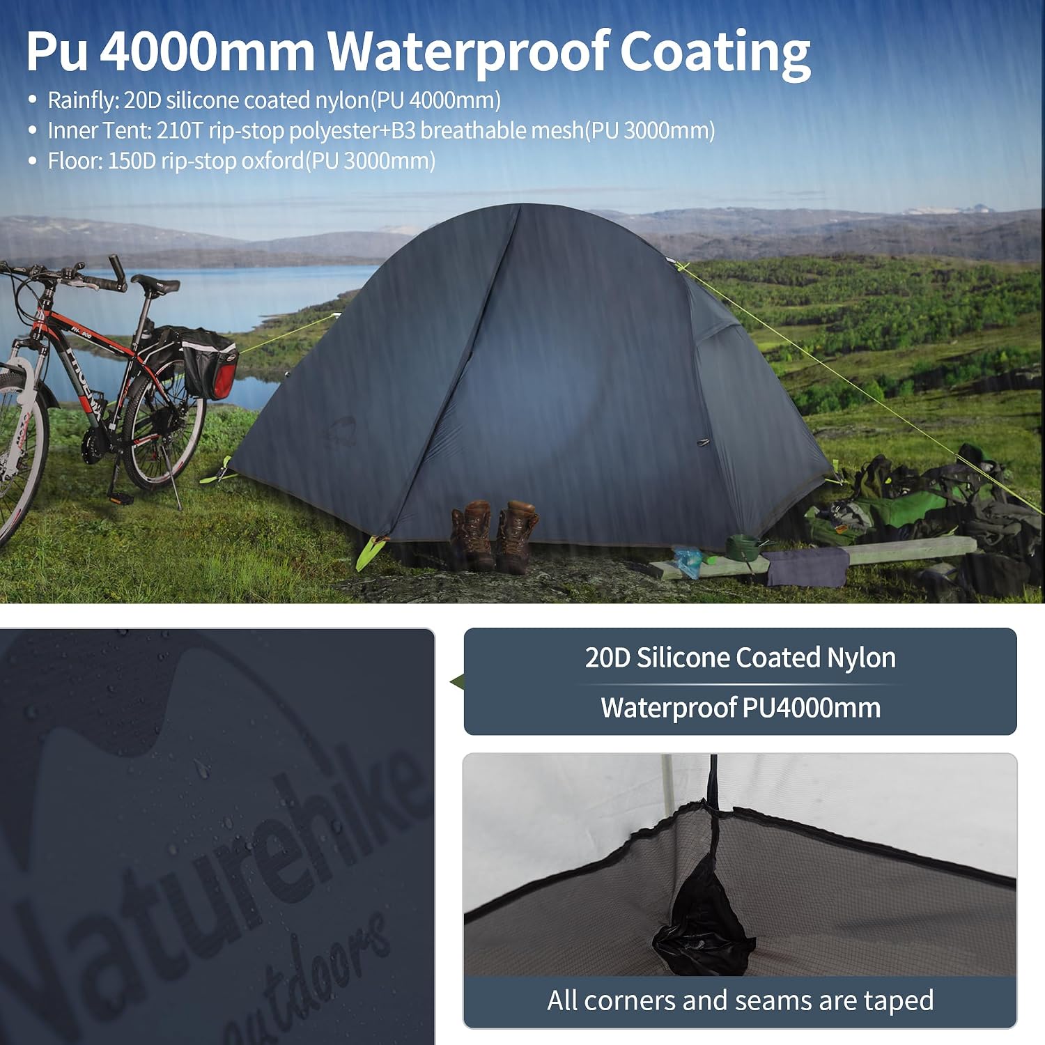 Thumbnail 5 de Naturehike NH18A095-D trekkingtent voor 1 persoon, vrijstaand en waterdicht
