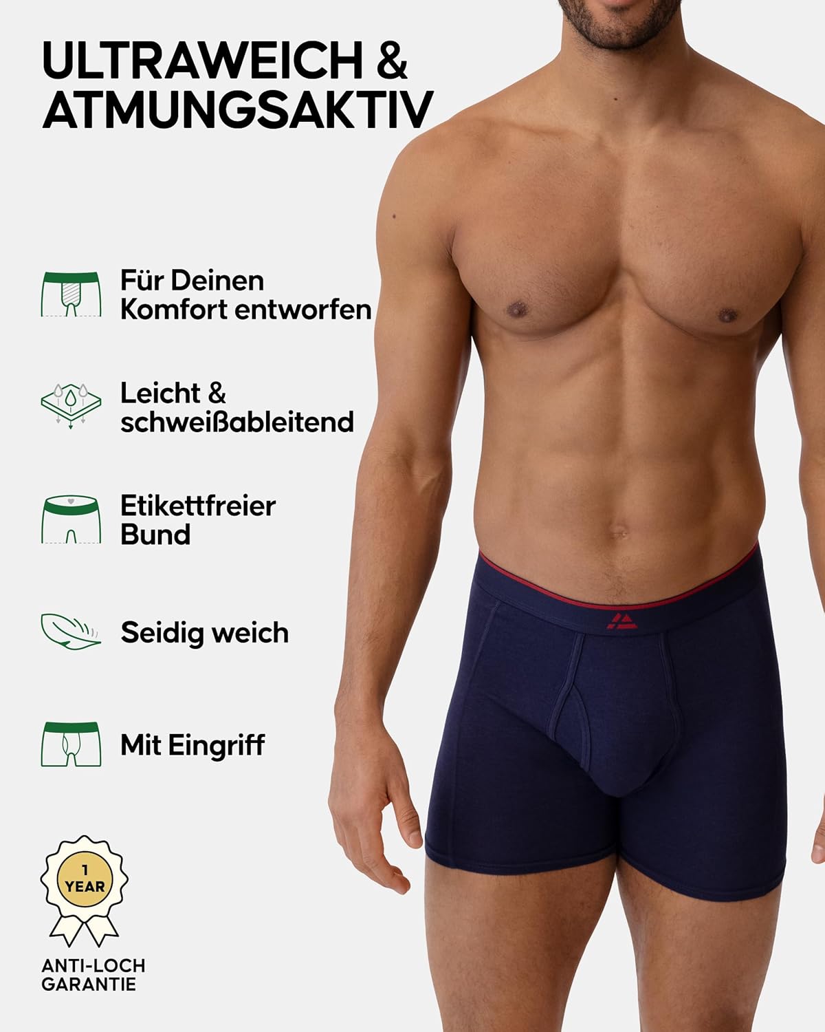 Detalle 2 de DANISH ENDURANCE 3er Pack Bambus Boxershorts Herren – ultraleicht, atmungsaktiv und etikettfrei