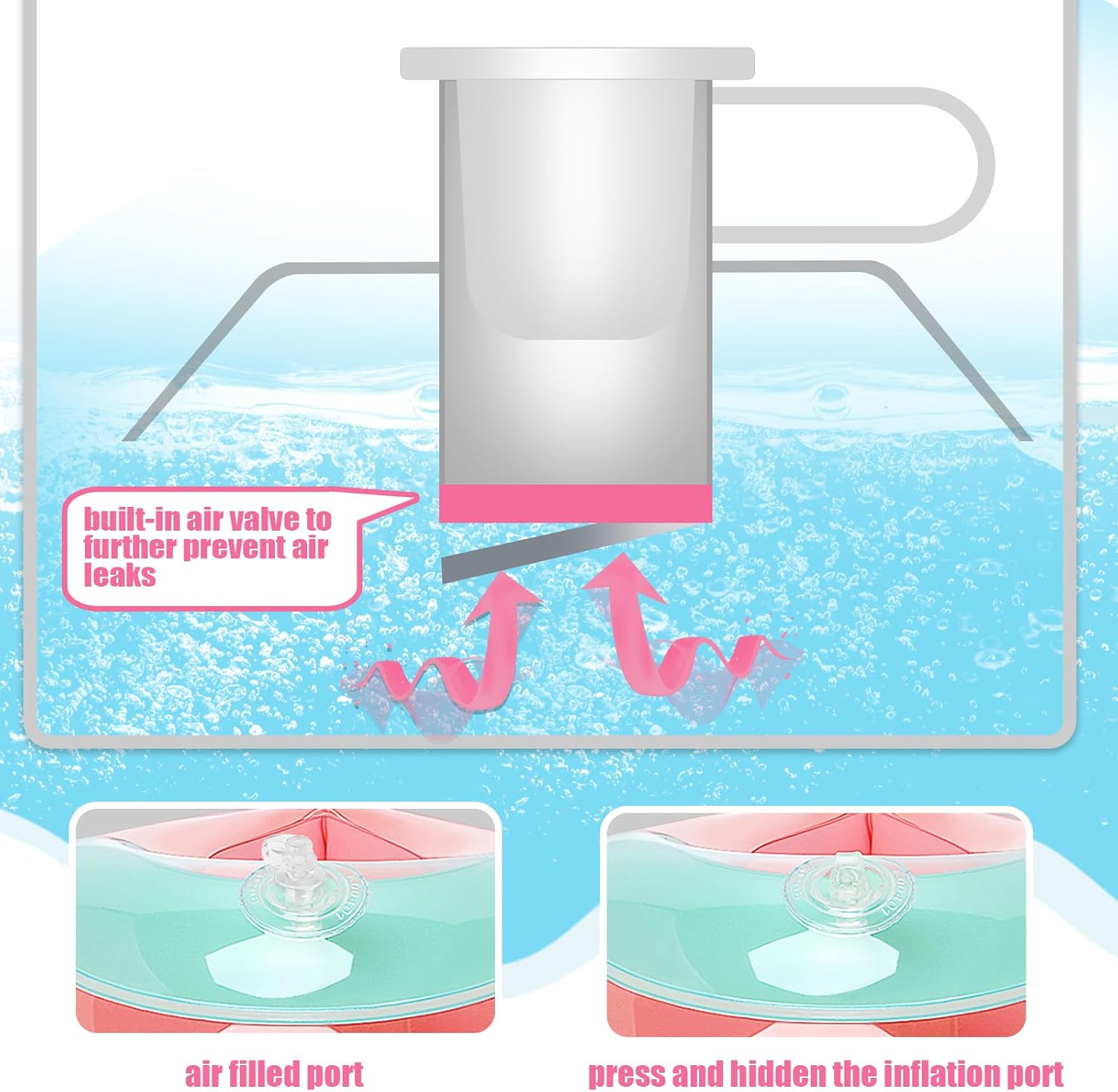 Detalle 2 de LOOWARTS Braccioli per Bambini 2–6 Anni (15–25 kg) con 3 Camere d'Aria, 2 Pollici Rosa + Mini Pompa – Sicurezza e Apprendimento nuoto