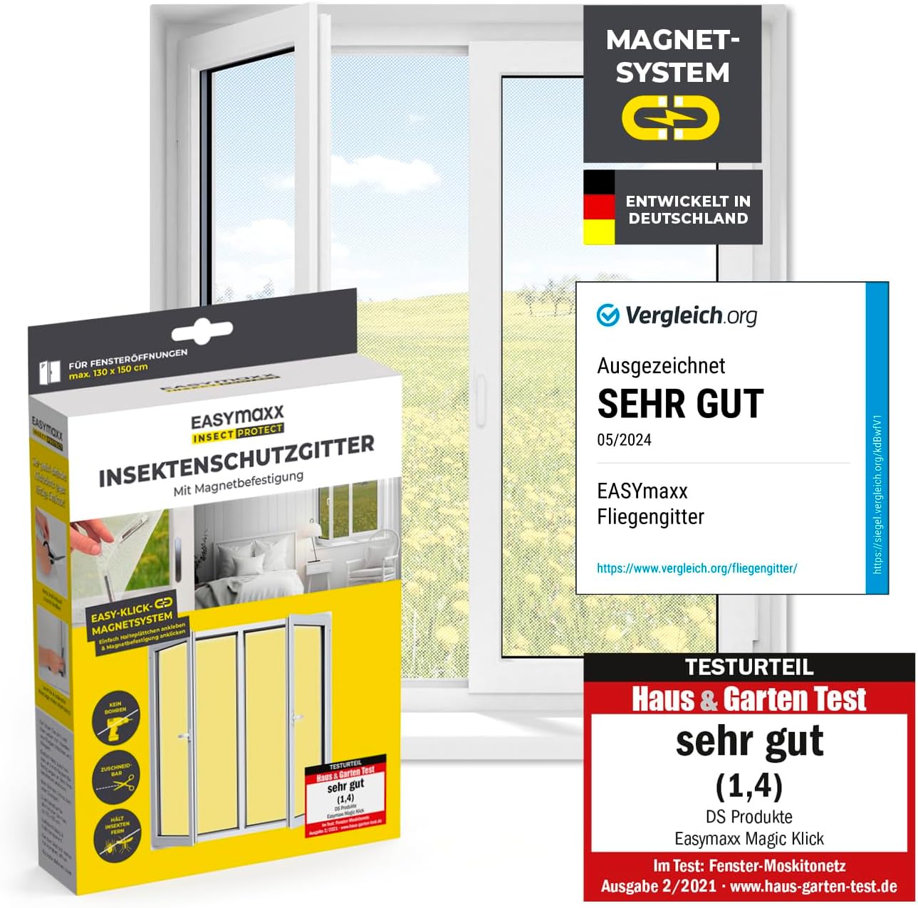 Thumbnail 1 de EASYmaxx Insect Protect Fliegengitter fürs Fenster mit Magnetbefestigung, zuschneidbar bis 130 x 150 cm (weiß)