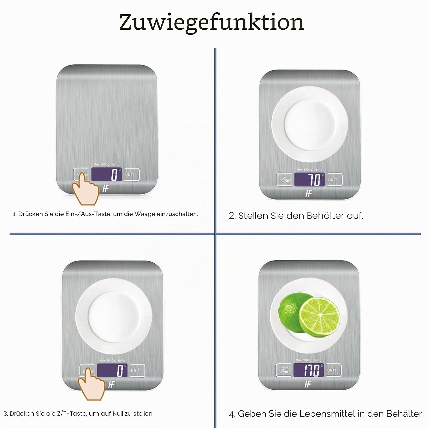 Detalle de HomeFashion Digitale Küchenwaage bis 5 kg mit 1 g Schritt – Edelstahlplattform & LED-Display