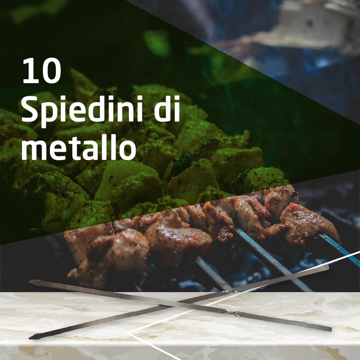 Detalle 2 de Amig - 10 Spiedini Metallo per Barbecue Fireplus — Spiedini in Acciaio Inox da 30 cm