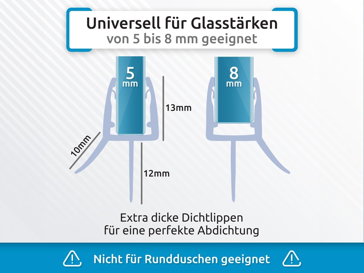 Detalle de Sealis Duschdichtung 2x70 cm – Ersatz-Dichtlippe für Duschtüren aus Glas (5–8 mm)
