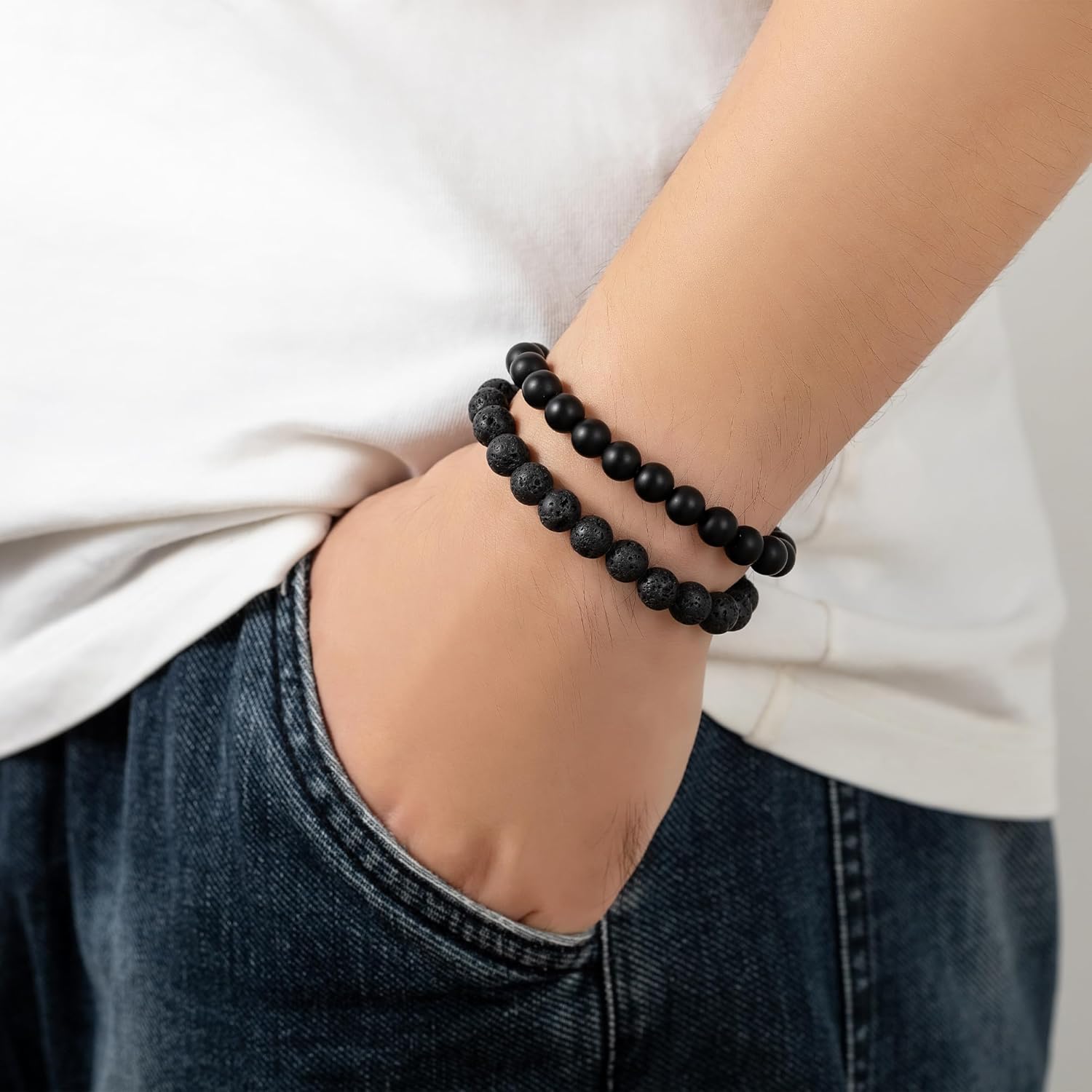Thumbnail 5 de MOROTOLE Bracelet Oeil de Tigre Homme 8mm — Ensemble de 3/4 Bracelets en Pierres Naturelles avec Pierre de Lave, Obsidienne et Oeil de Tigre