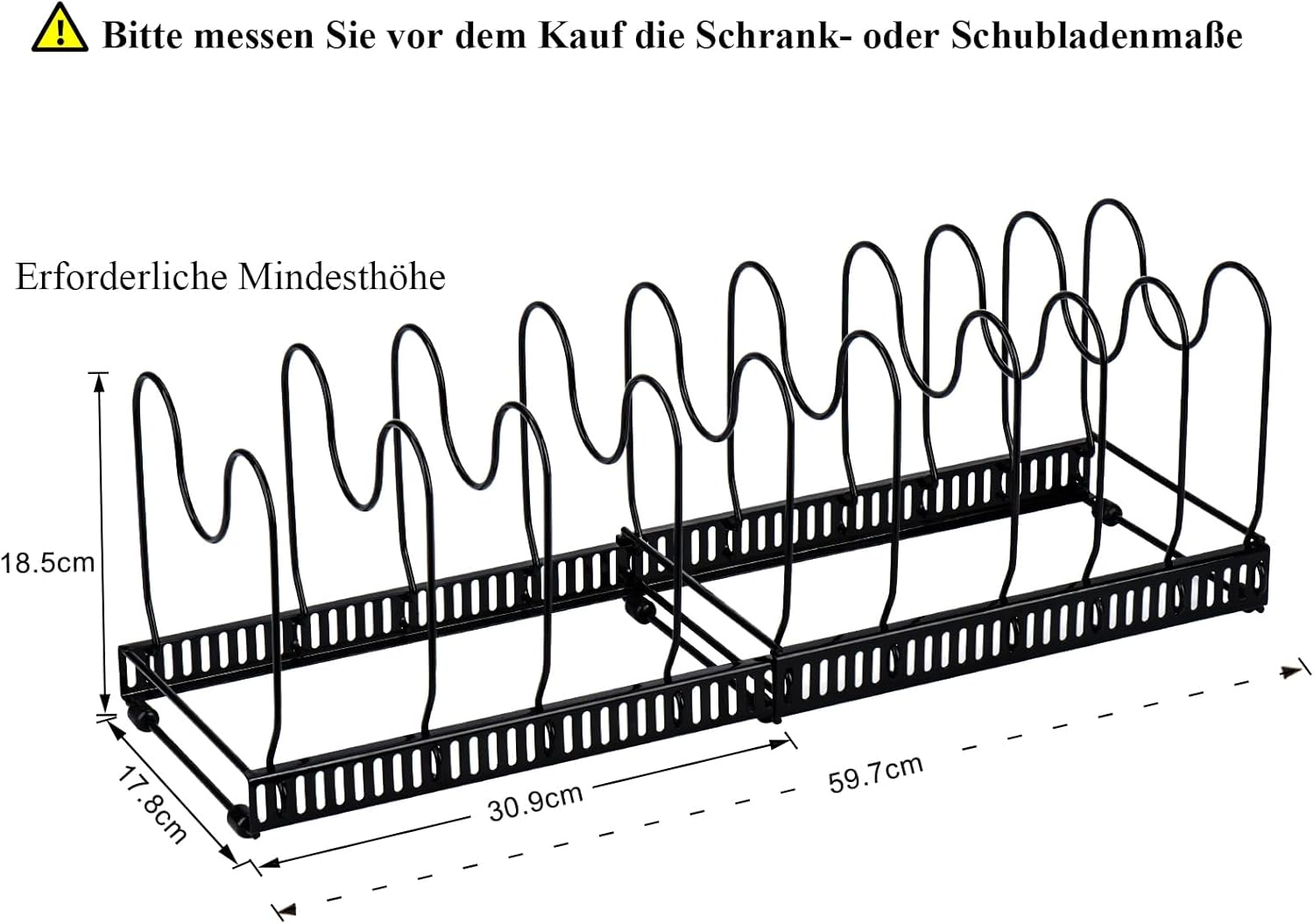 Detalle de Toplife Pfannenhalter für die Schublade: erweiterbarer Pfannen-Organizer mit 10 verstellbaren Teilern, schwarz