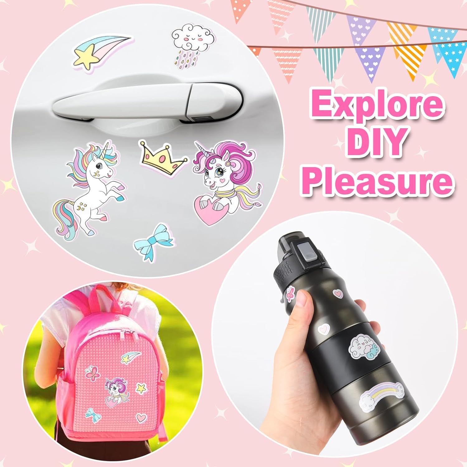 Detalle de 4er Pack Einhorn Reflektierende Fahrrad-Aufkleber – Vinyl-Look mit 17 × 11 cm Design