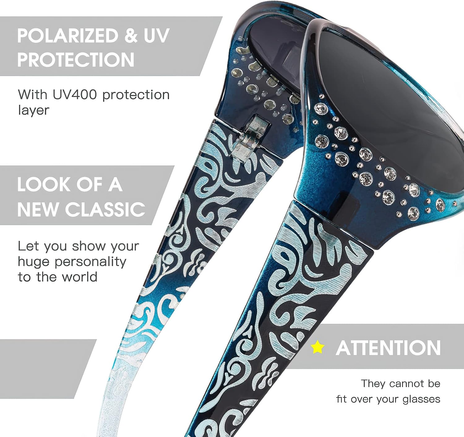 Detalle de LVIOE Polarized Oversized Sunglasses for Women with Rhinestones