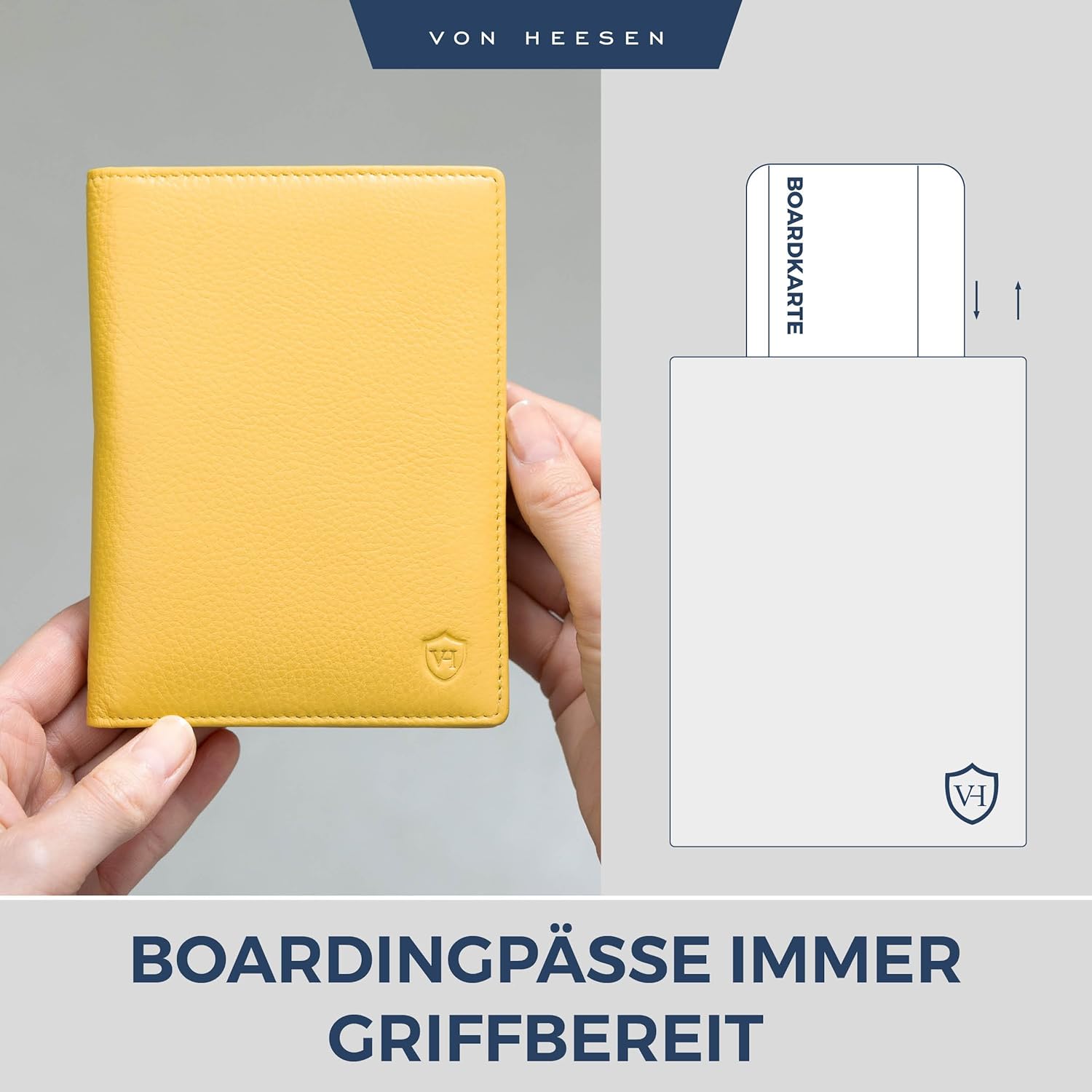 Detalle de VON HEESEN Reisepasshülle Leder Etui mit RFID-Schutz (Gelb) – Passhülle & Karten-Organizer