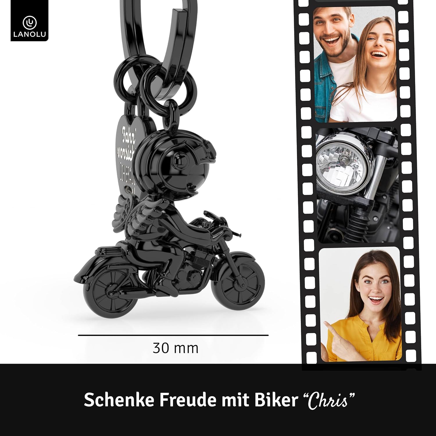 Detalle 2 de LANOLU Motorrad-Schlüsselanhänger „Engel“ – Metall-Charm als Geschenk für Motorradfahrer