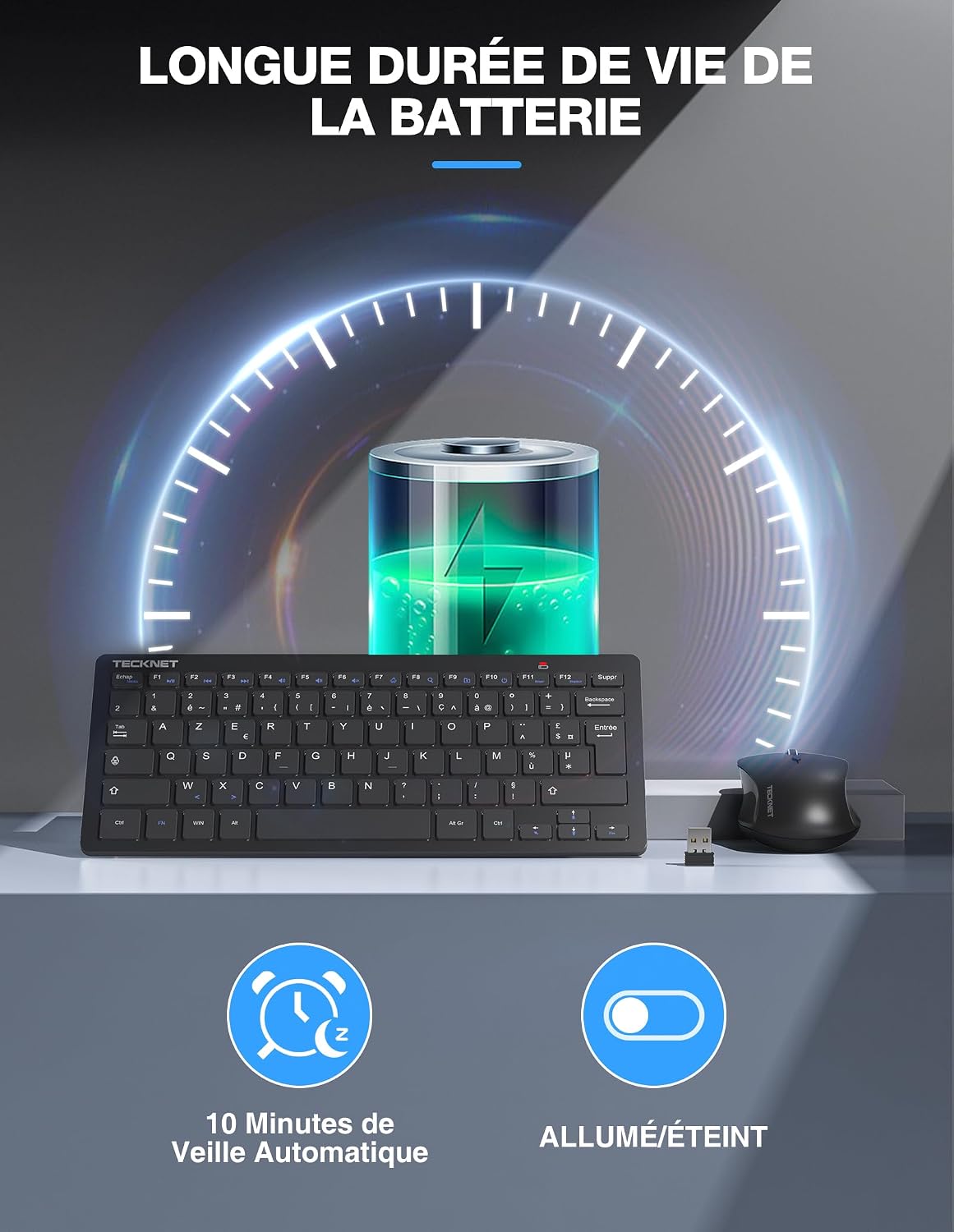 Thumbnail 5 de TECKNET Clavier et Souris 2,4G silencieux ⌨