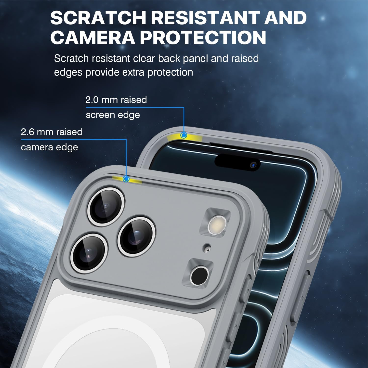 Detalle 2 de CENHUFO iPhone 17 Pro case with built-in 9H glass screen protector, full camera protection and MagSafe support (6.3 inch) - Gray