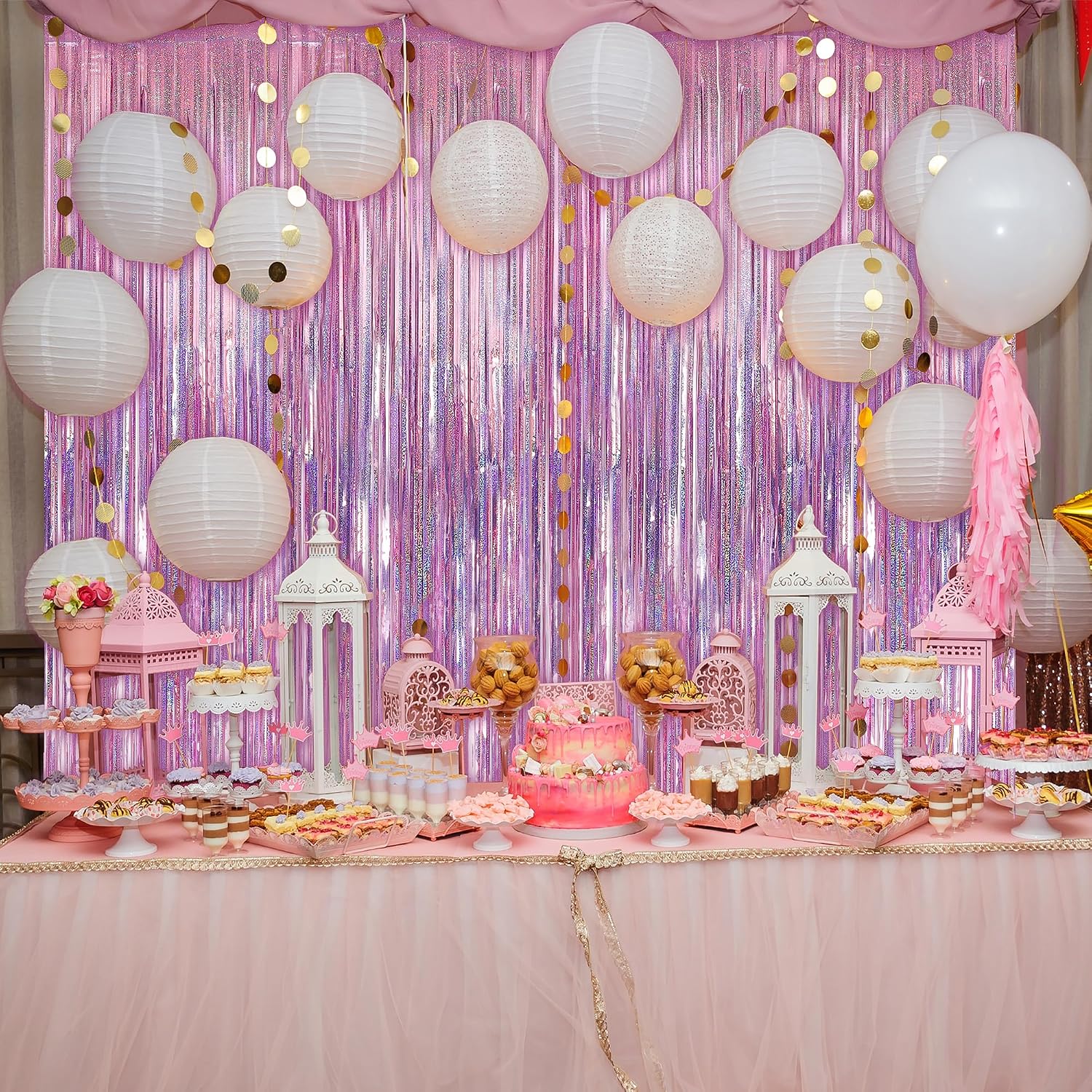 Detalle de Crosize 7 Pack Laser Pink Foil Fringe Backdrop Curtains