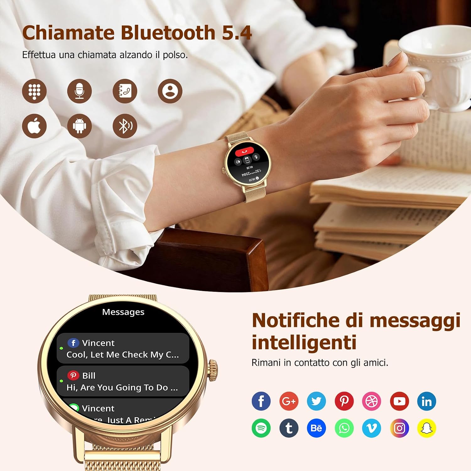 Detalle de IOWODO Smartwatch Donna Elegante 1.26": stile, salute e connettività sul polso