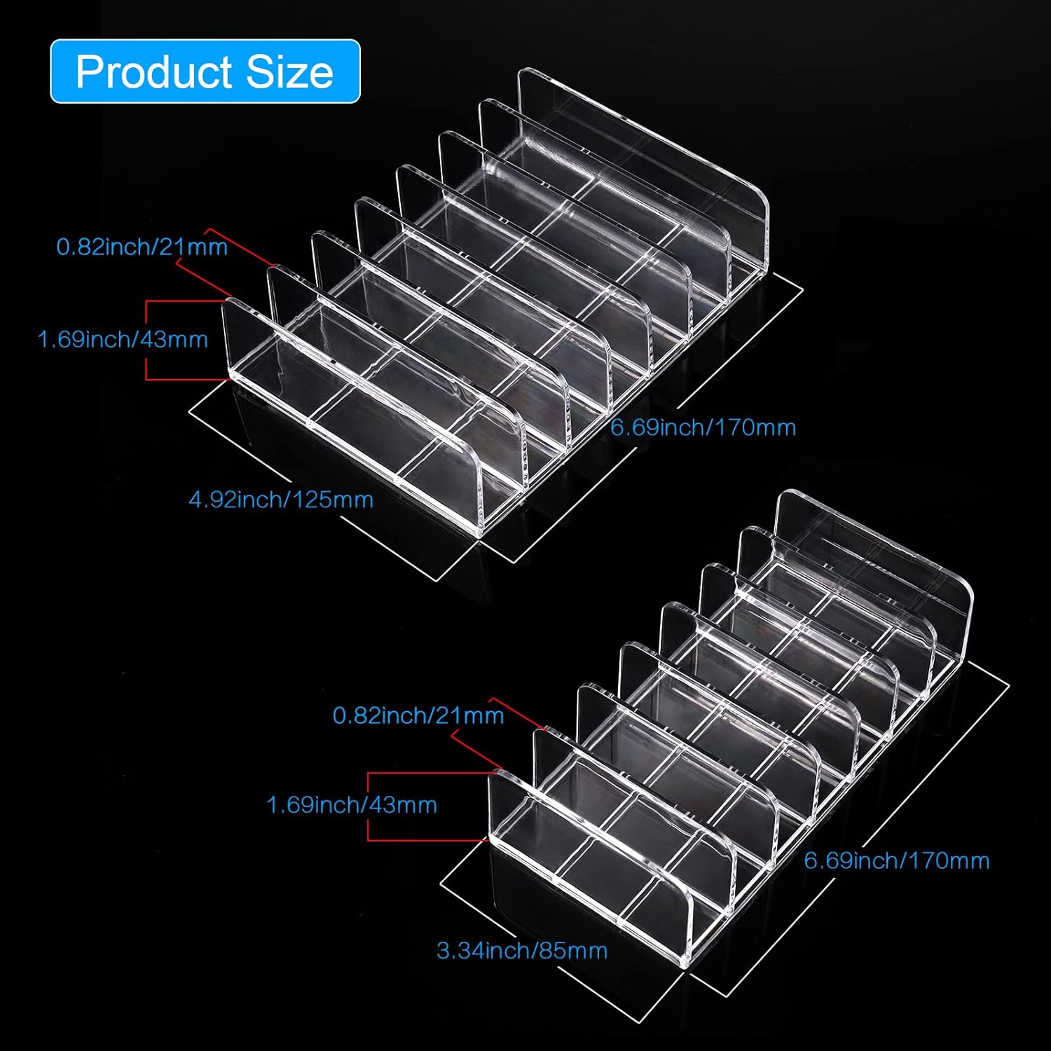 Thumbnail 1 de Fentar 2-Pack Clear Acrylic Eyeshadow Palette Organisers (7 Slots, Compact Desk Storage)