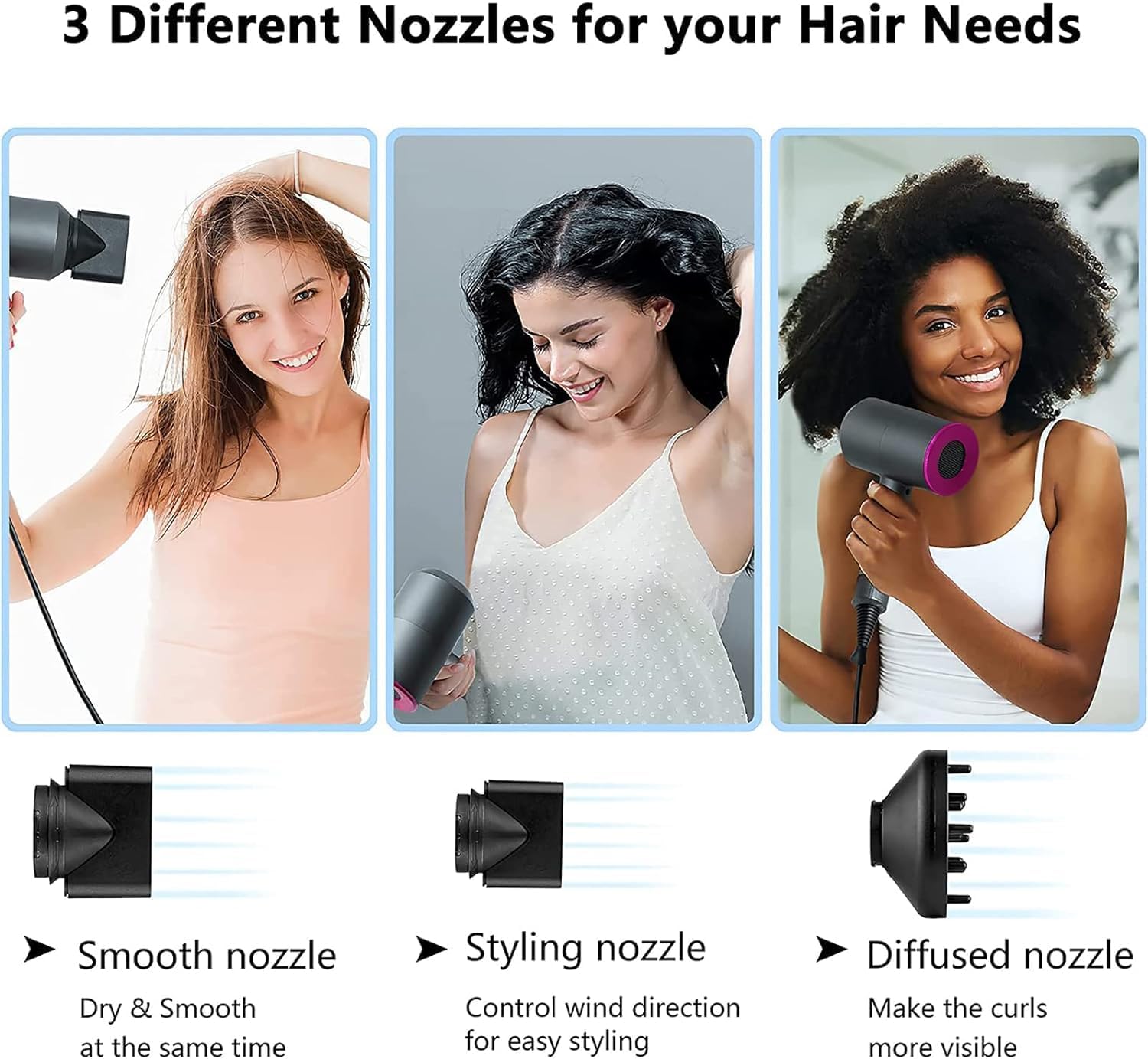 Detalle 2 de Jooayou 2000W Professional Hair Dryer with Negative Ions, Diffuser and 2 Speed Settings
