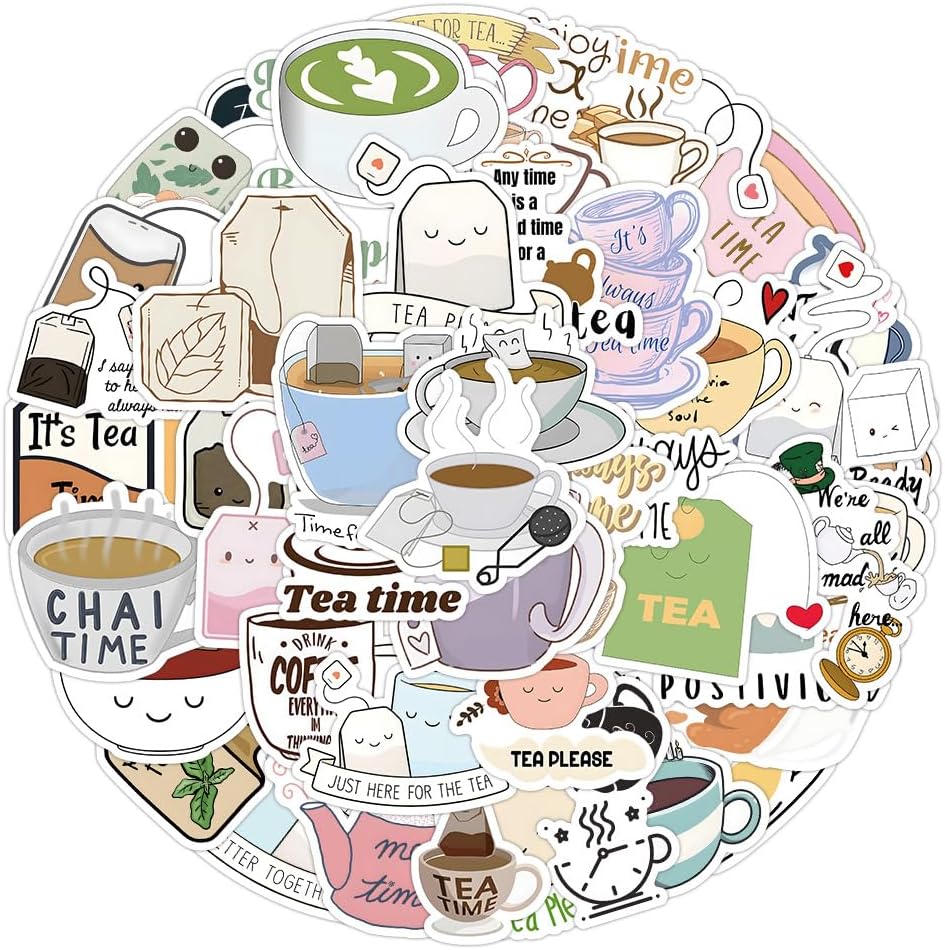 Tea Time Vinyl Stickers, 50-Piece Set