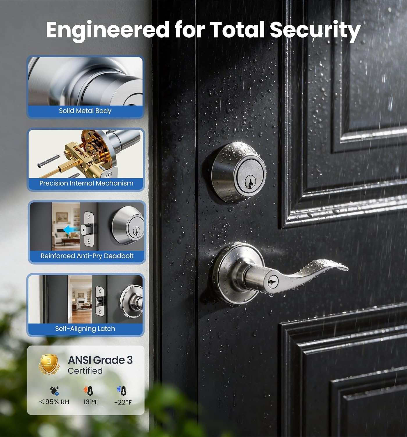 Detalle 2 de Veise Front Door Handle Lock Set Satin Nickel