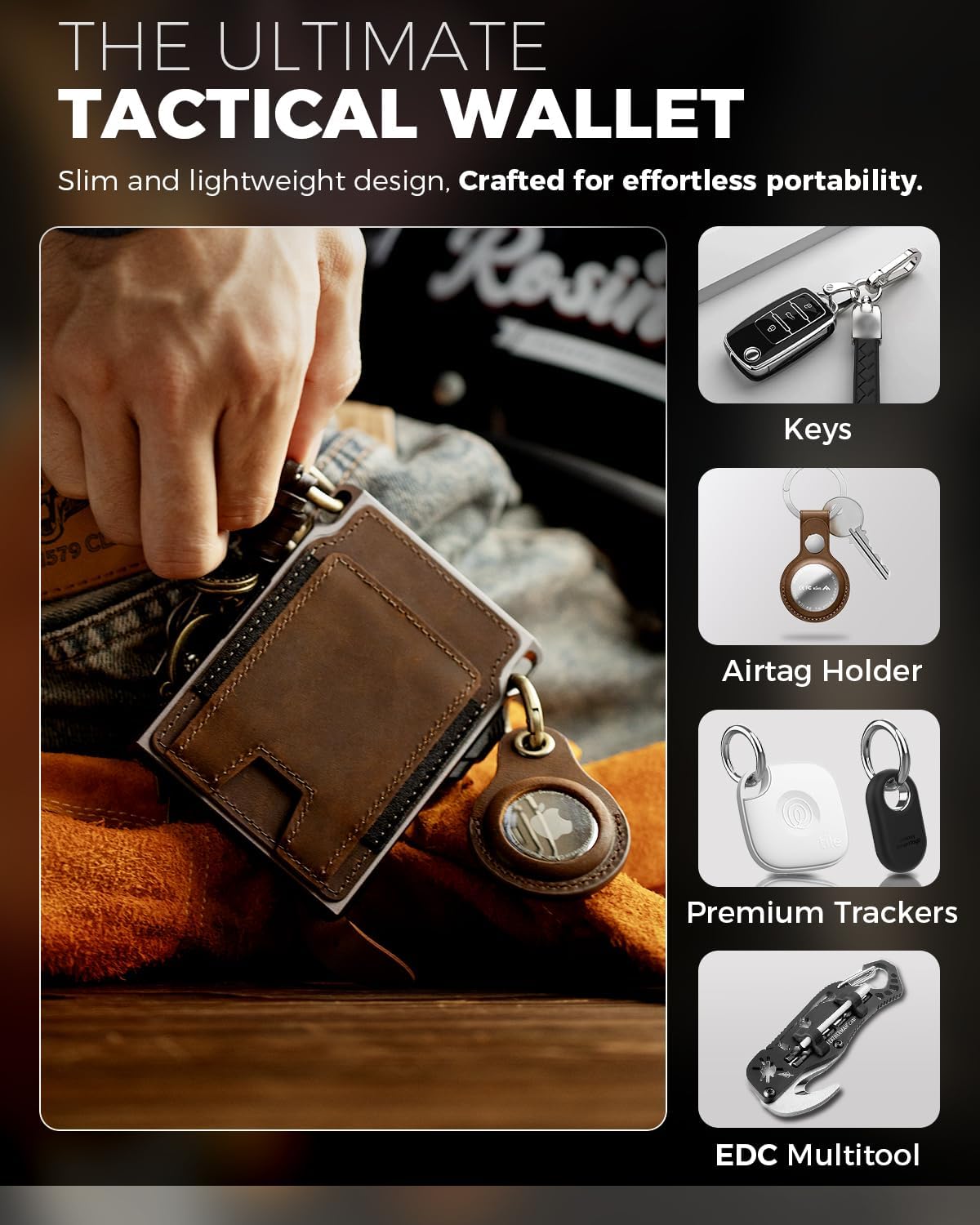 Thumbnail 5 de LORZOR Slim Tactical Wallet for Men – Minimalist Front Pocket Leather Cardholder