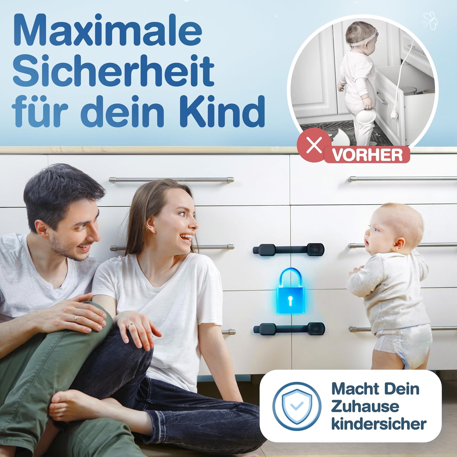 Thumbnail 3 de MUTKIND 12er Set Kindersicherung für Schränke – Schubladen- und Türsicherung mit starkem TESA-Kleber, schwarz