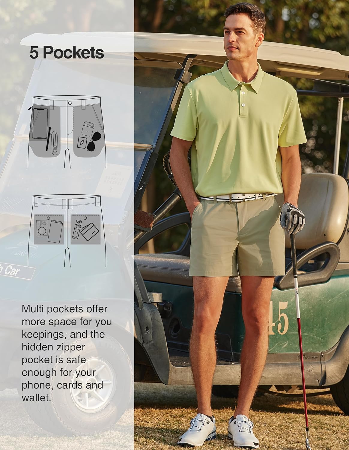 Detalle de PULI Golf Shorts for Men, Relaxed Fit Stretch 5-Inch Inseam (Waterproof, Quick-Dry & UPF 50+)