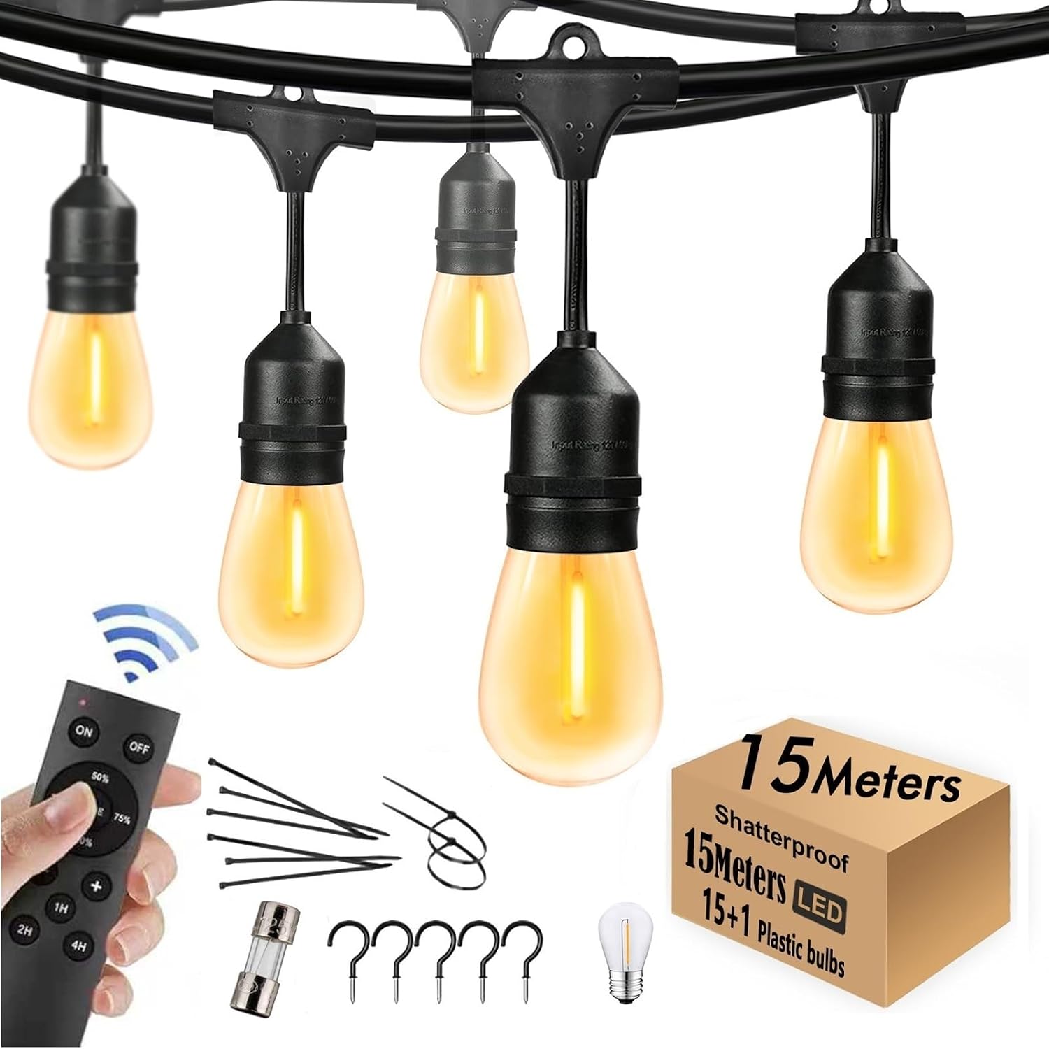 Thumbnail 6 de 30M Festoon Lights Outdoor with Remote Control – 30+2 LEDs, IP65, Timer, and 4.4m Extension Cable