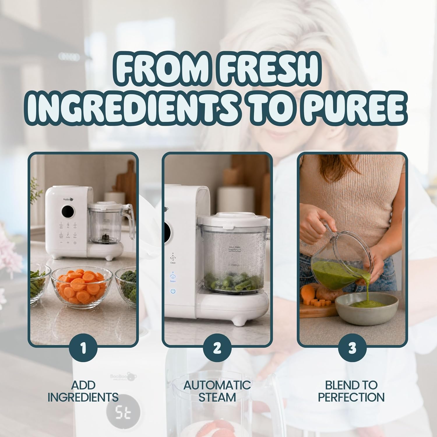 Thumbnail 2 de BooBoo Baby PuréePro V1 5-in-1 Baby Food Maker & Steamer Blender – a compact all-in-one for busy families