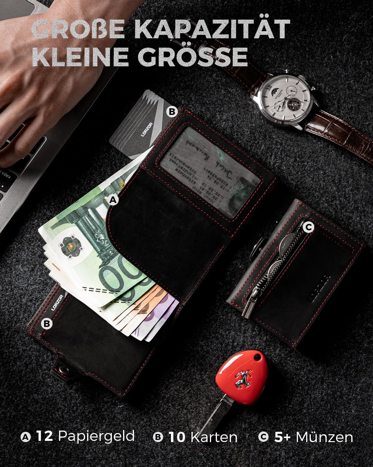 Thumbnail 5 de LORZOR Slim Wallet mit Münzfach – RFID Blocker 10 Karten